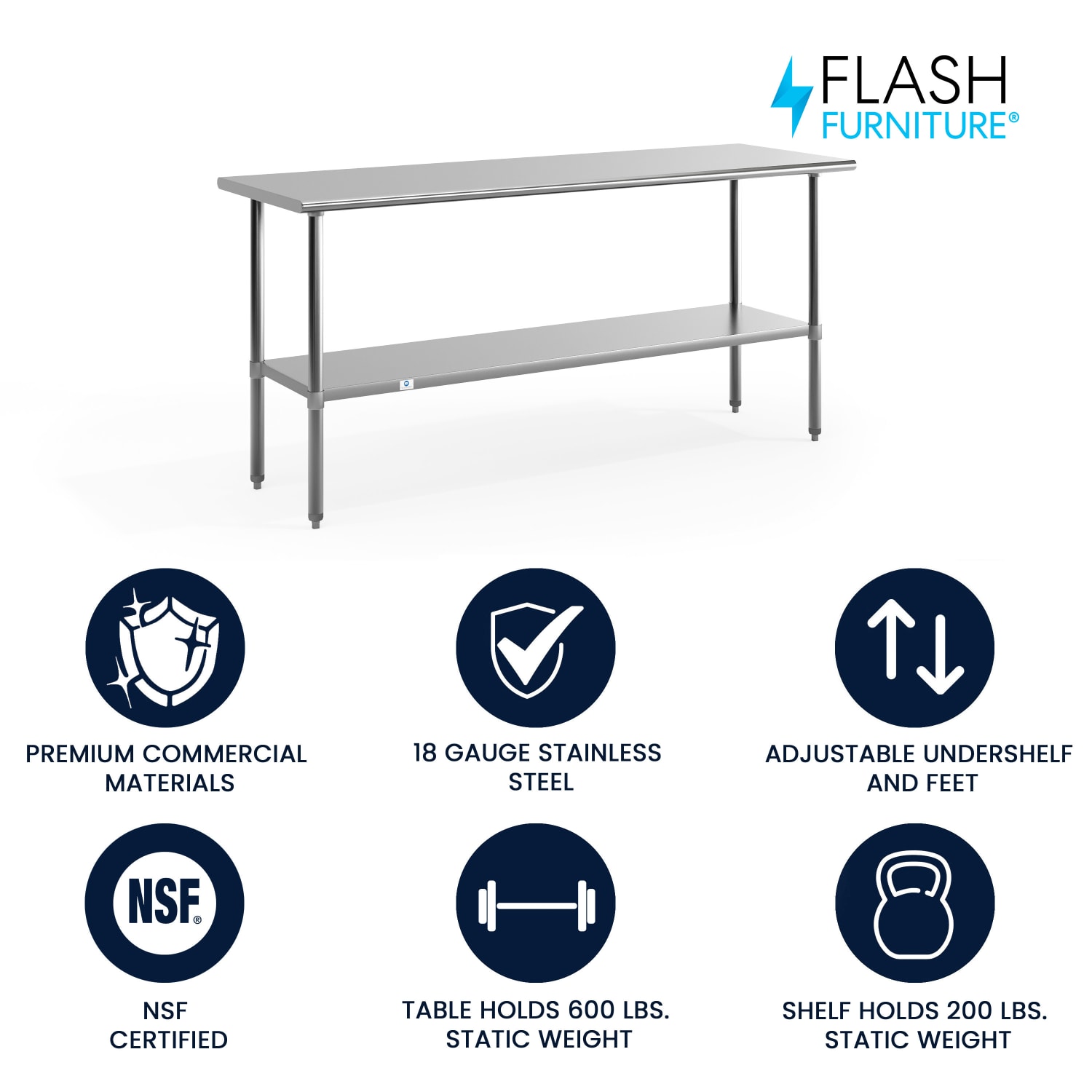 Flash Furniture Stainless Steel Prep And Work Table, 34-1/2inH x 72inW x 24inD, Silver - Image 3