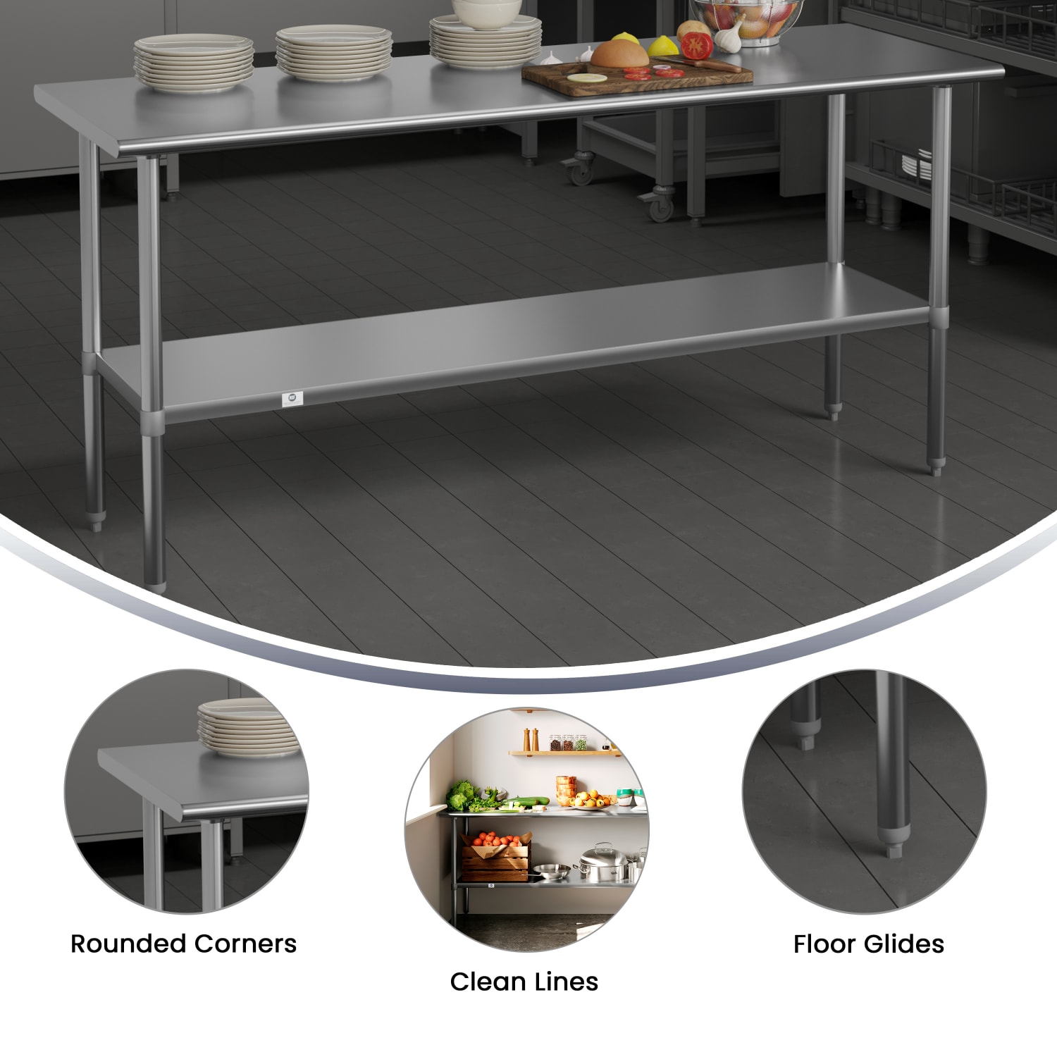Flash Furniture Stainless Steel Prep And Work Table, 34-1/2inH x 72inW x 24inD, Silver - Image 5