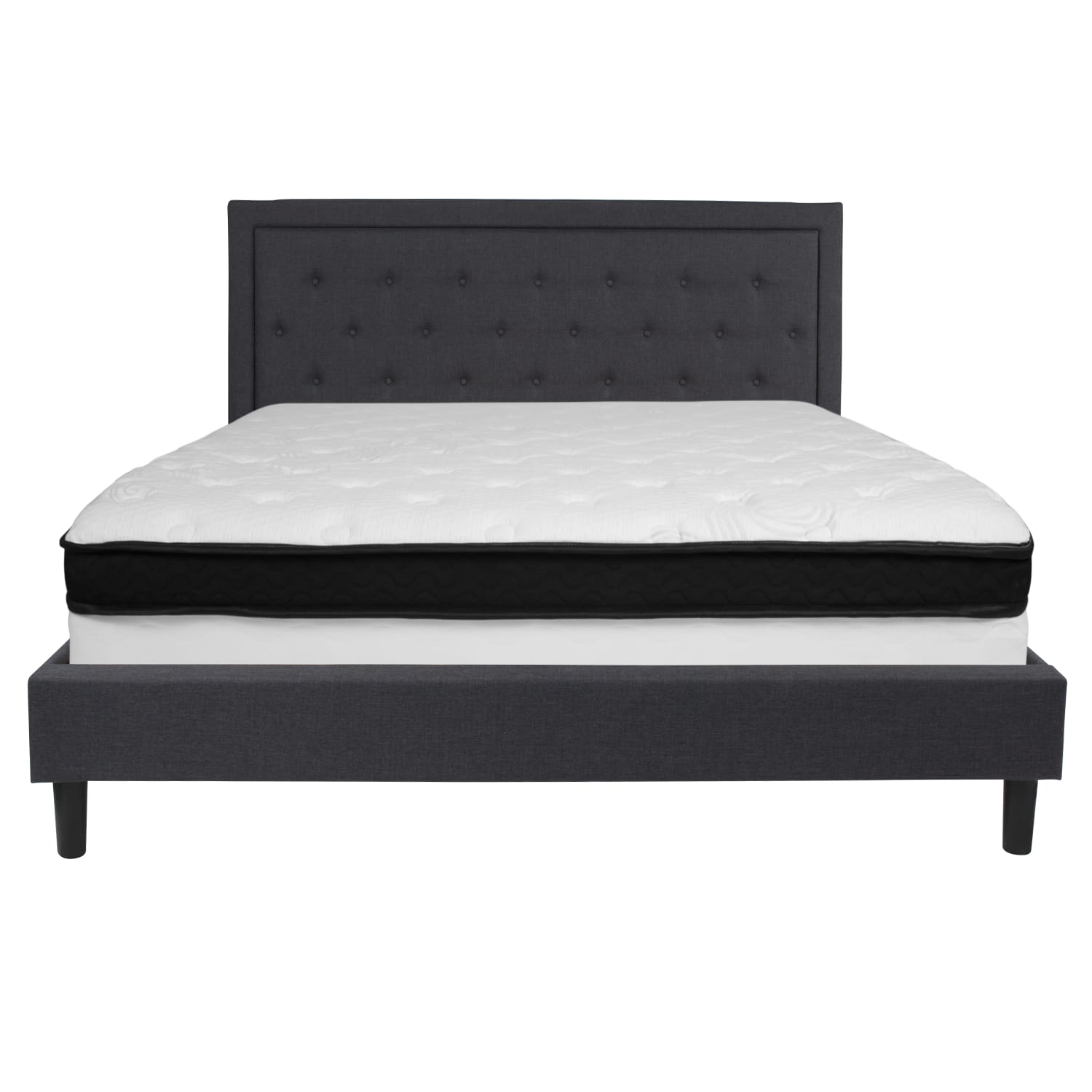 Flash Furniture Roxbury Panel Tufted Upholstered Platform Bed and Memory Foam Pocket Spring Mattress, King, 50-3/4inH x 81inW x 85-1/4inL, Dark Gray - Image 6