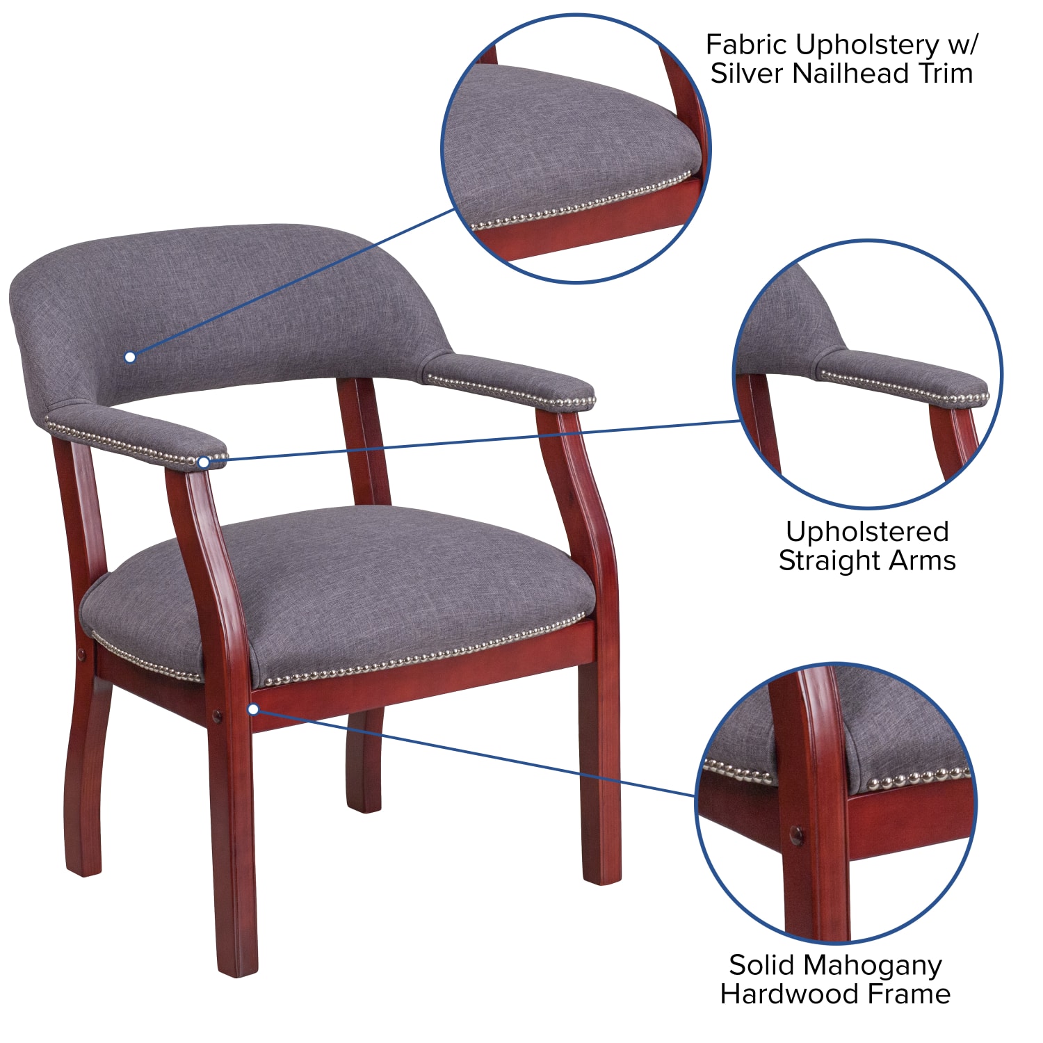 Flash Furniture Fabric Conference Guest Chair With Accent Nail Trim, Gray - Image 6