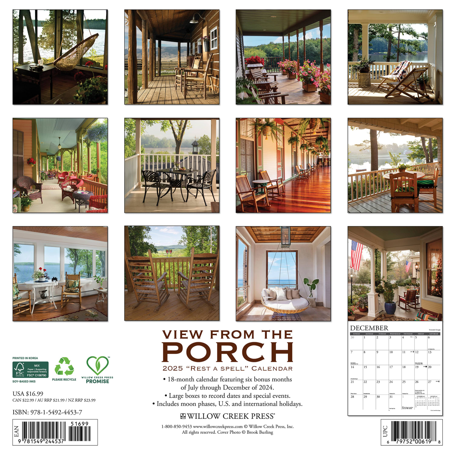 2025 Willow Creek Press Wall Calendar, 12in x 12in, Porch View, January 2025 To December 2025, 44537 - Image 6