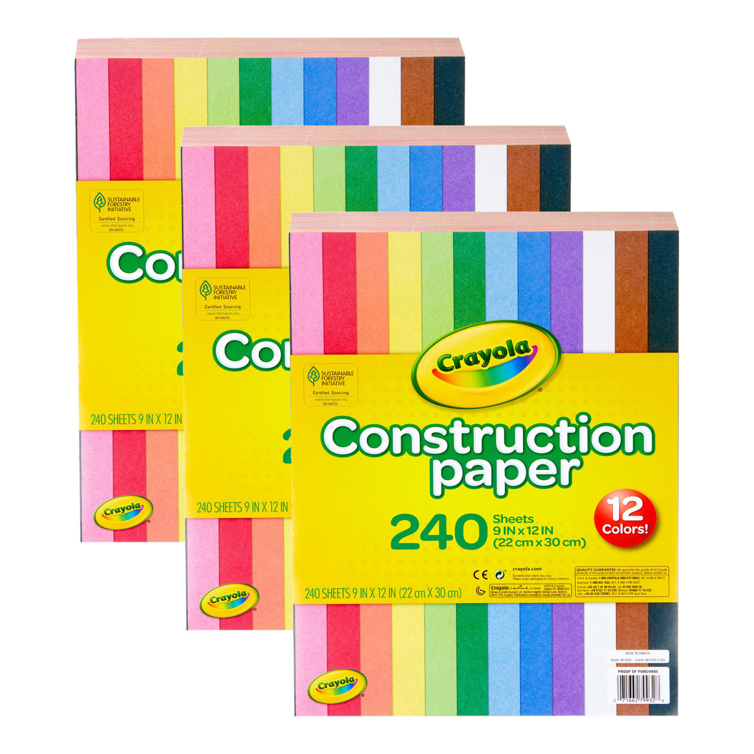 Crayola Construction Paper, 9in x 12in, Assorted Colors, 240 Sheets Per Pack, Bundle Of 3 Packs