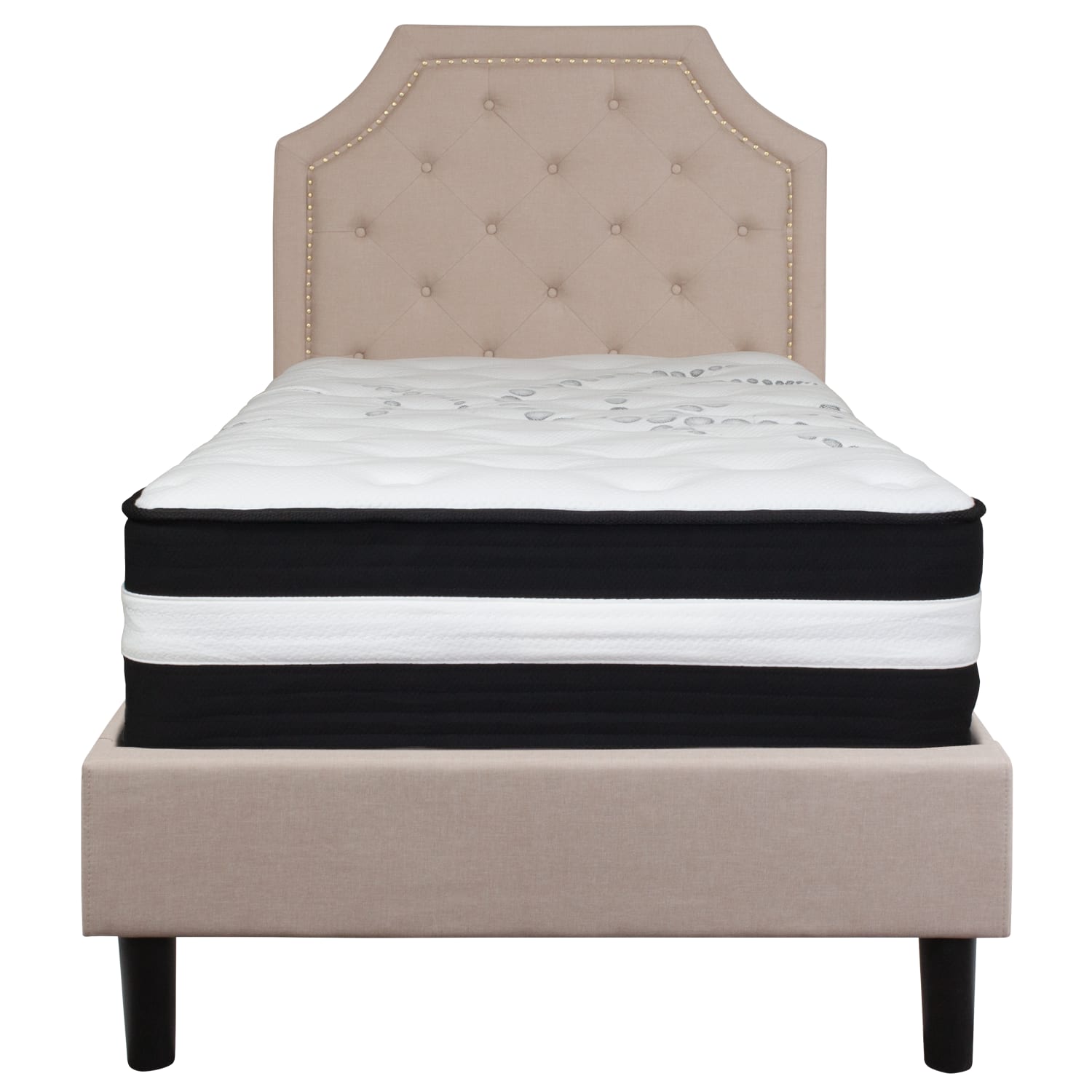 Flash Furniture Brighton Arched Tufted Upholstered Platform Bed And Pocket Spring Mattress, Twin, Beige - Image 5