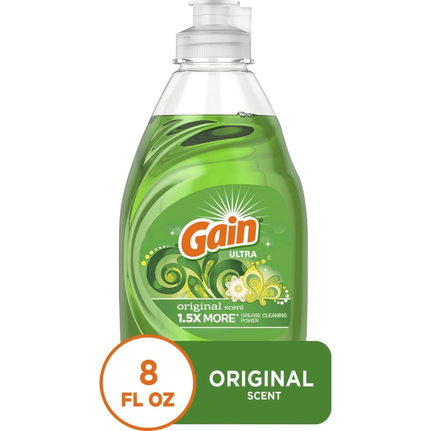 Gain Ultra Original Scent Dishwashing Liquid - 8 fl oz (0.3 quart) - Clean Scent - Green - 12 / Carton - Image 5