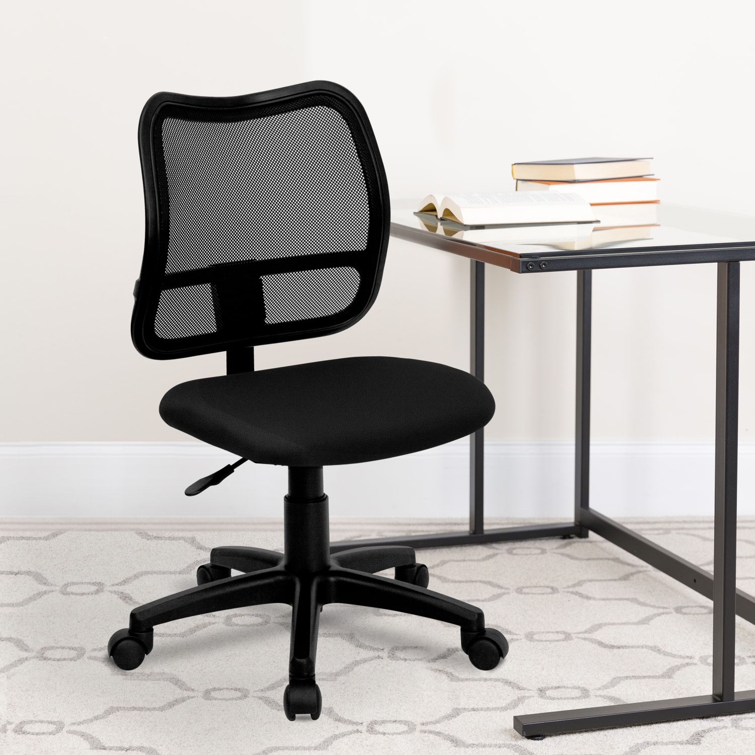 Flash Furniture Mesh Mid Back Swivel Task Chair With Padded Fabric Seat Black PopularChairscom