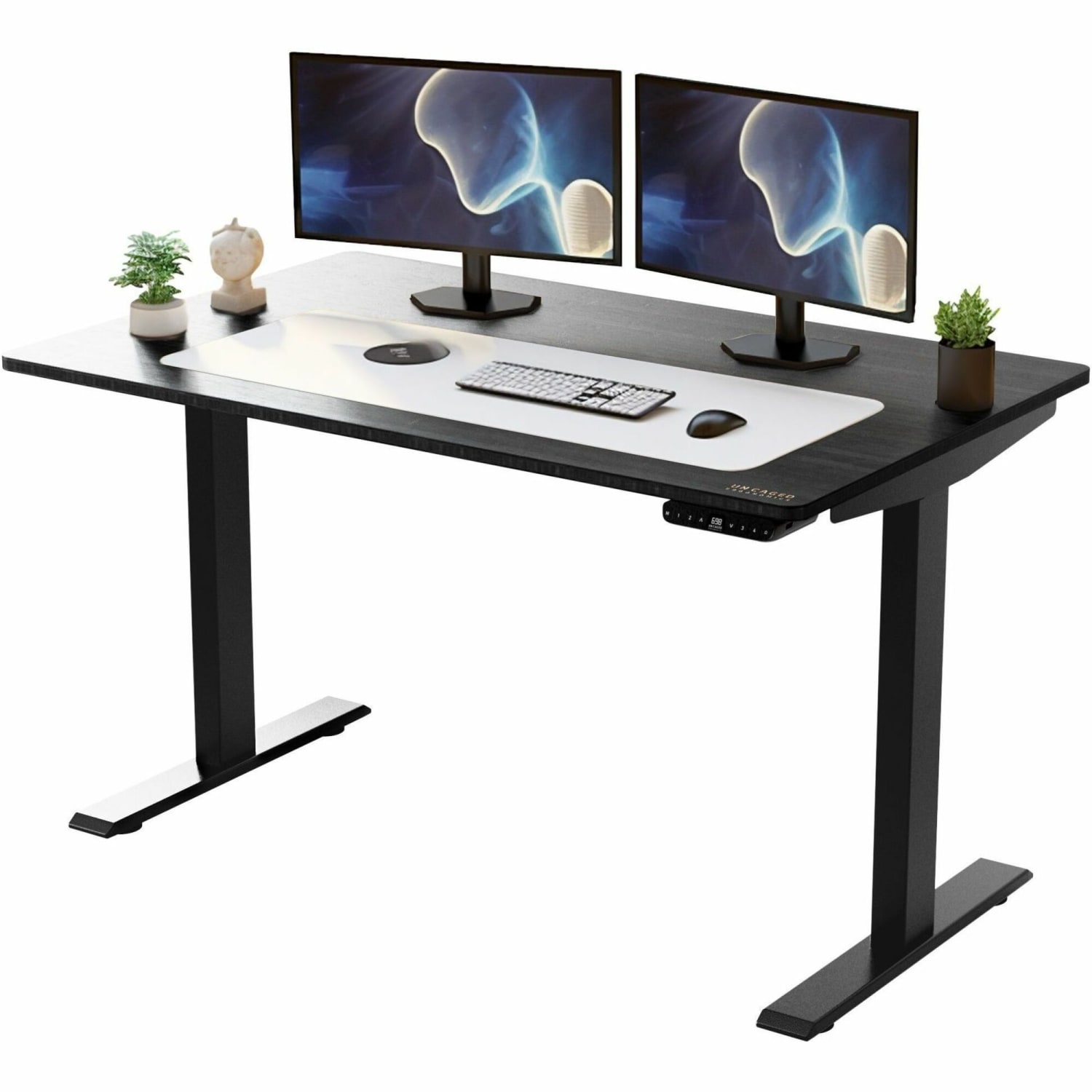 Rise Up Electric Standing Desk 60x30in Black Bamboo Desktop Dual Motors Adjustable Height Black Frame (26-51.6in) with memory