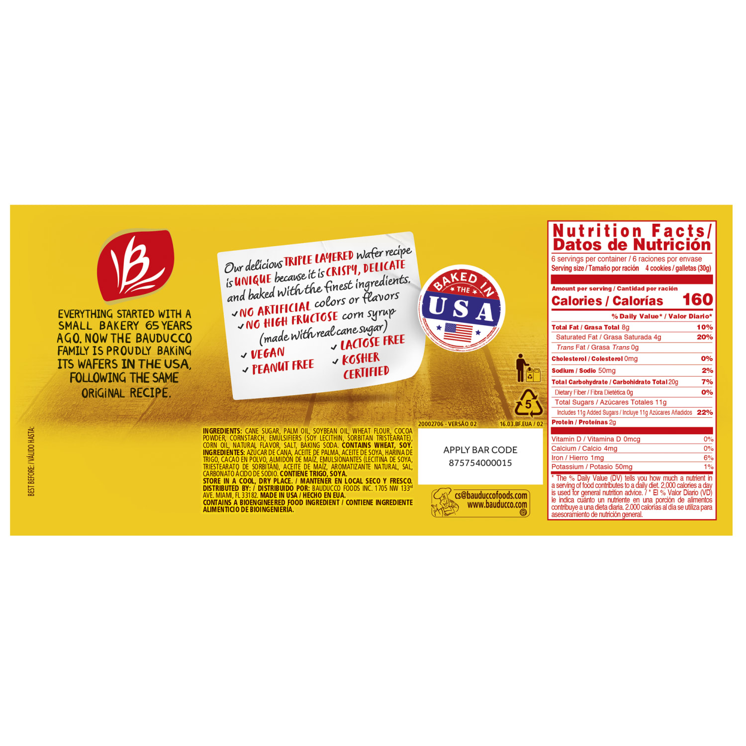 Bauducco Foods Chocolate Wafers, 5. oz, Case Of 36 Packages - Image 3
