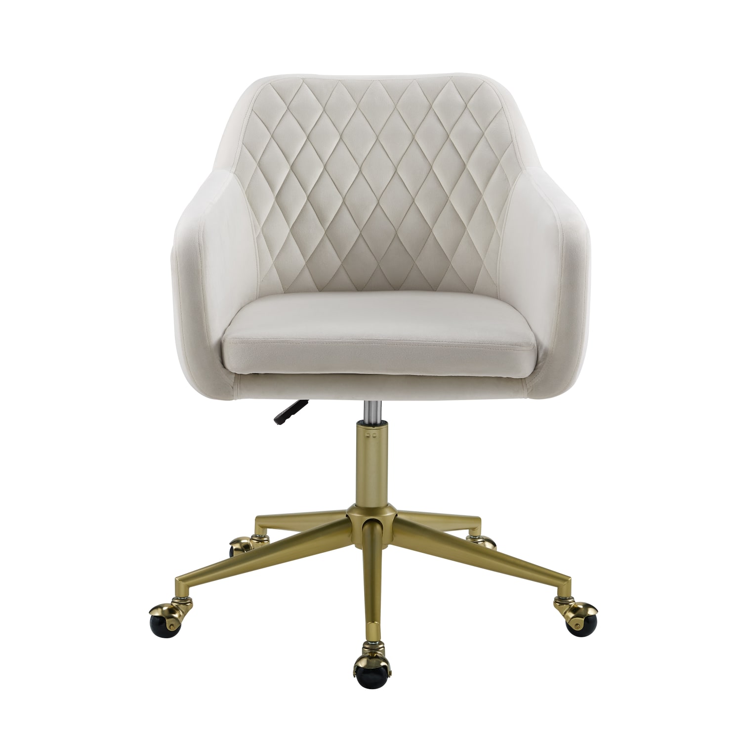 Linon Inman Quilted Fabric Mid-Back Home Office Chair, Off-White/Gold - Image 3