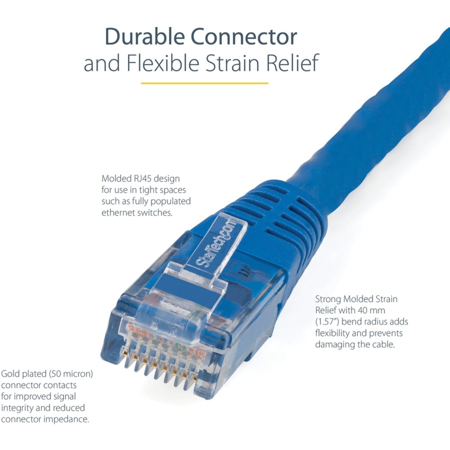 StarTech.com 3ft CAT6 Ethernet Cable - Blue Molded Gigabit - 100W PoE UTP 650MHz - Category 6 Patch Cord UL Certified Wiring/TIA - C6PATCH3BL - Image 6