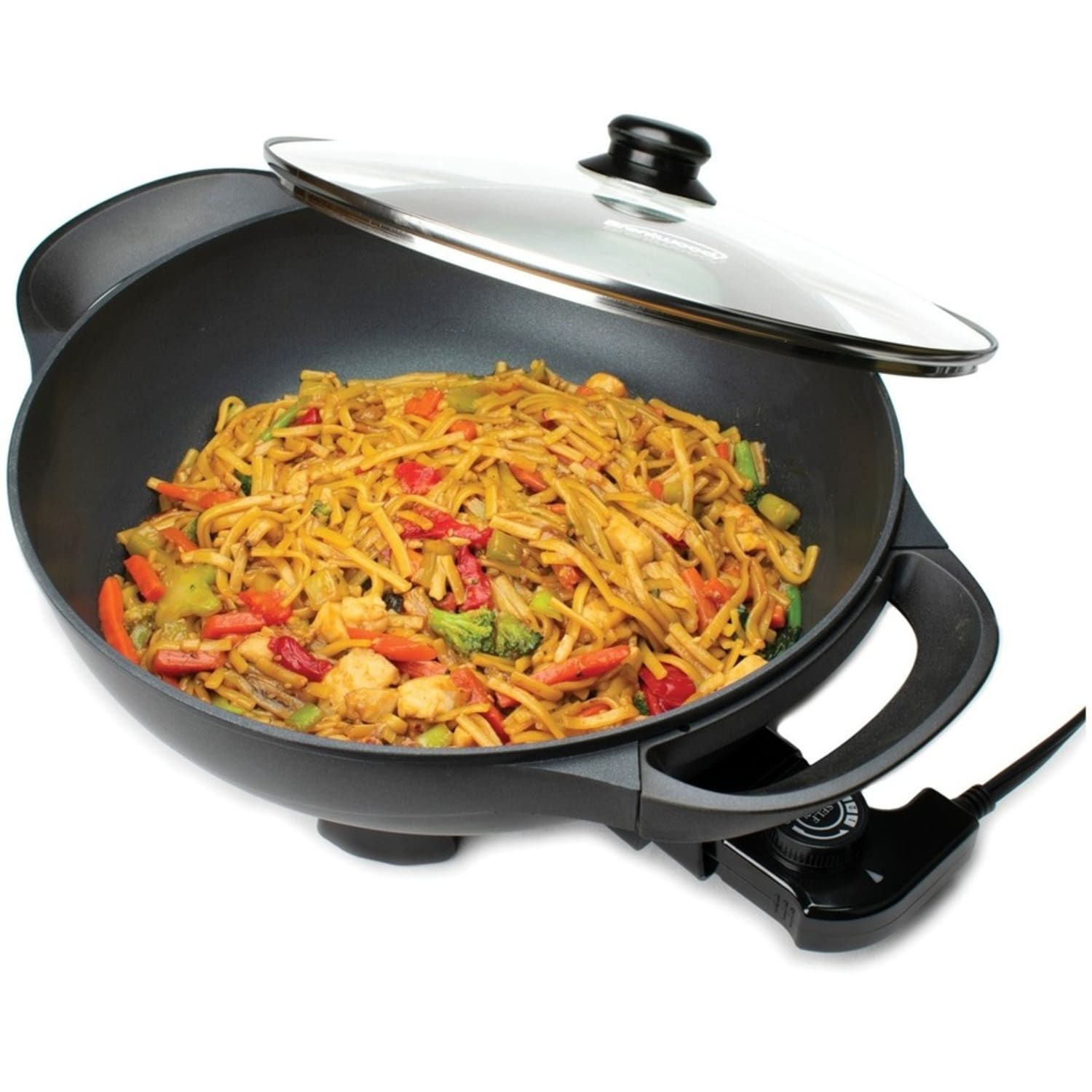 Brentwood 3-Inch Non-Stick Flat Bottom Electric Wok Skillet with Vented Glass Lid, Black - 13in Width x 17.50in Length - 450 deg.F (232.2 deg.C) - 1400 W - Image 6