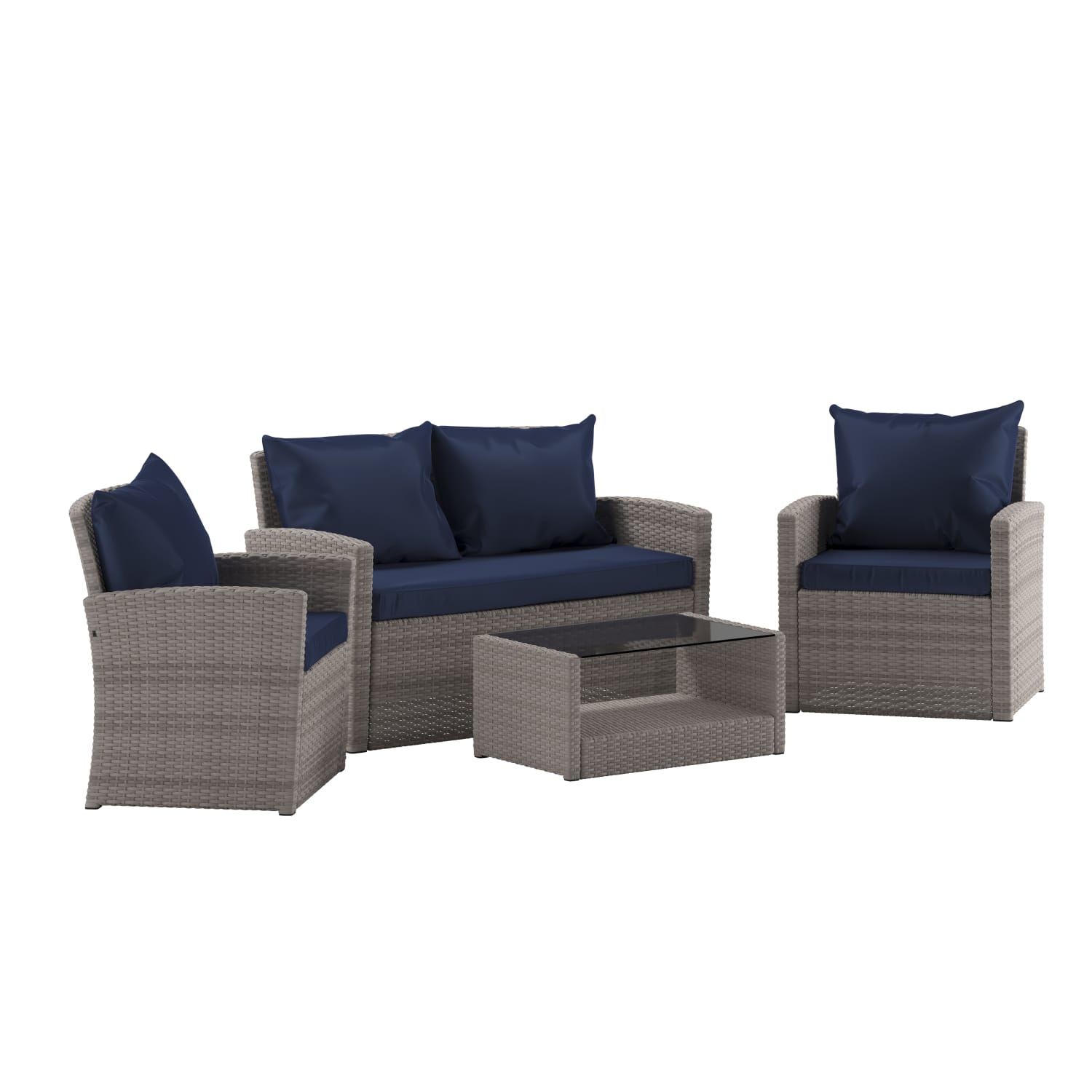 Flash Furniture Aransas Series 4-Piece Patio Set, Navy/Light Gray - Image 3