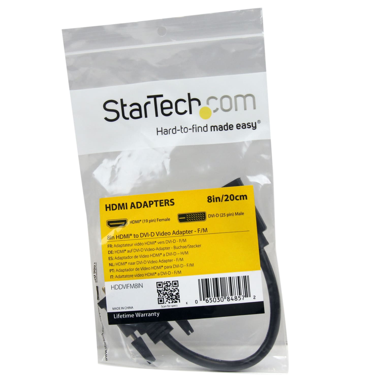 StarTech.com 8in HDMI to DVI-D Video Cable Adapter - HDMI Female to DVI Male - 8in DVI/HDMI Video Cable for Video Device, Notebook - First End: 1 x HDMI Female Digital Audio/Video - Second End: 1 x DVI-D Male Digital Video - Shielding - Black - 1 Pack - Image 6