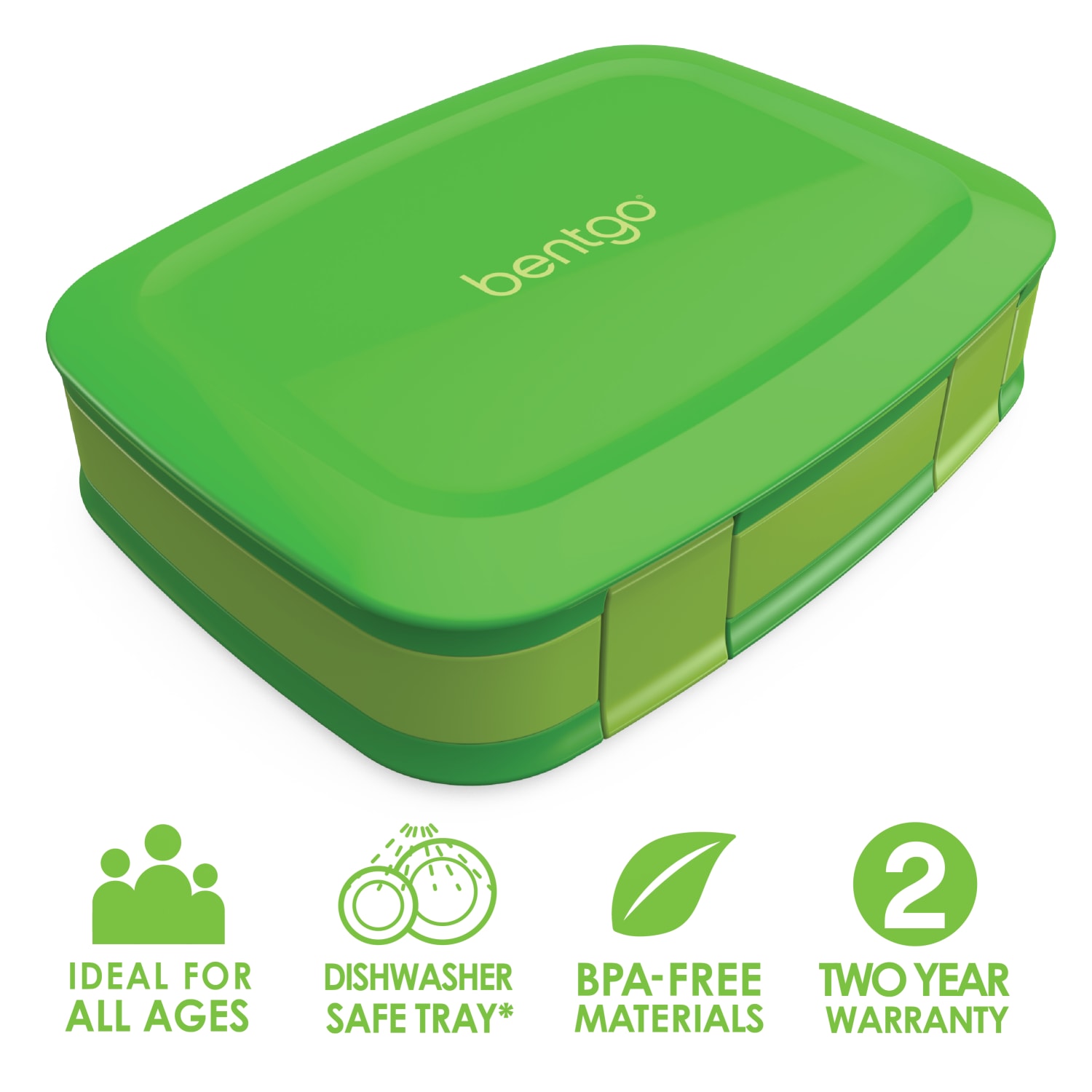 Bentgo Fresh 4-Compartment Bento-Style Lunch Box, 2-7/16inH x 7inW x 9-1/4inD, Green - Image 3