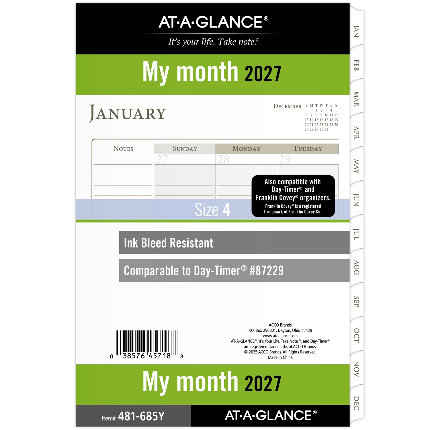 AT-A-GLANCE 2027 Monthly Planner Refill, Loose-Leaf, Desk Size, 5 1/2in x 8 1/2in, 481685Y27