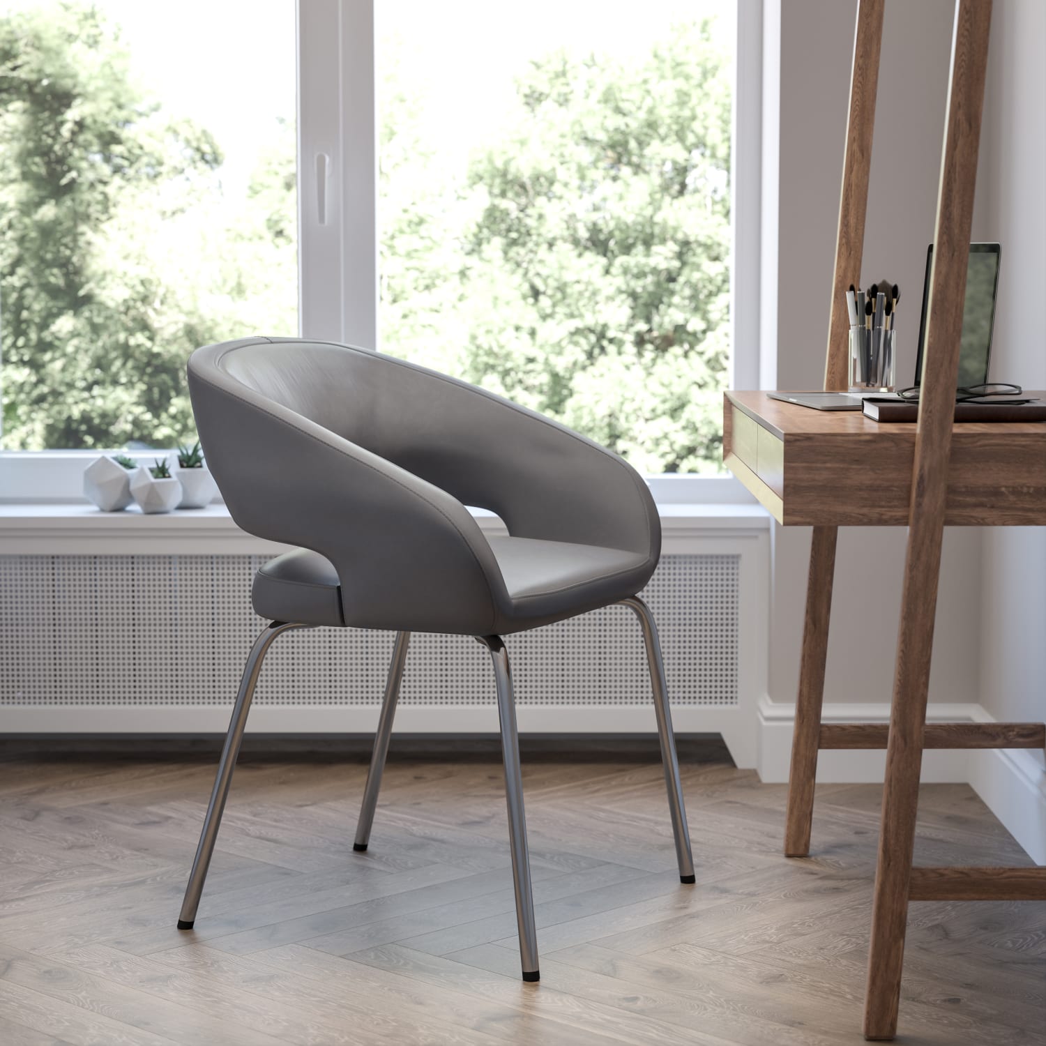 Flash Furniture Fusion Contemporary LeatherSoft Faux Leather Side Reception Chair, Gray - Image 7