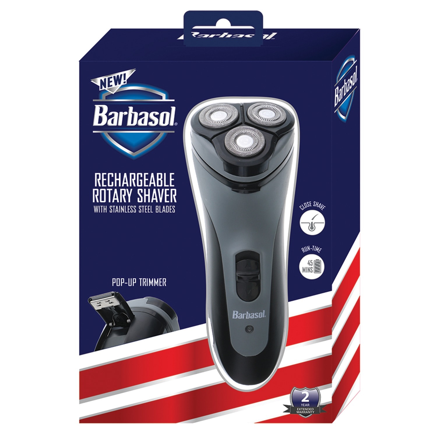 Barbasol Mens Rechargeable Dry Rotary Shaver With Pop-Up Trimmer, Black
