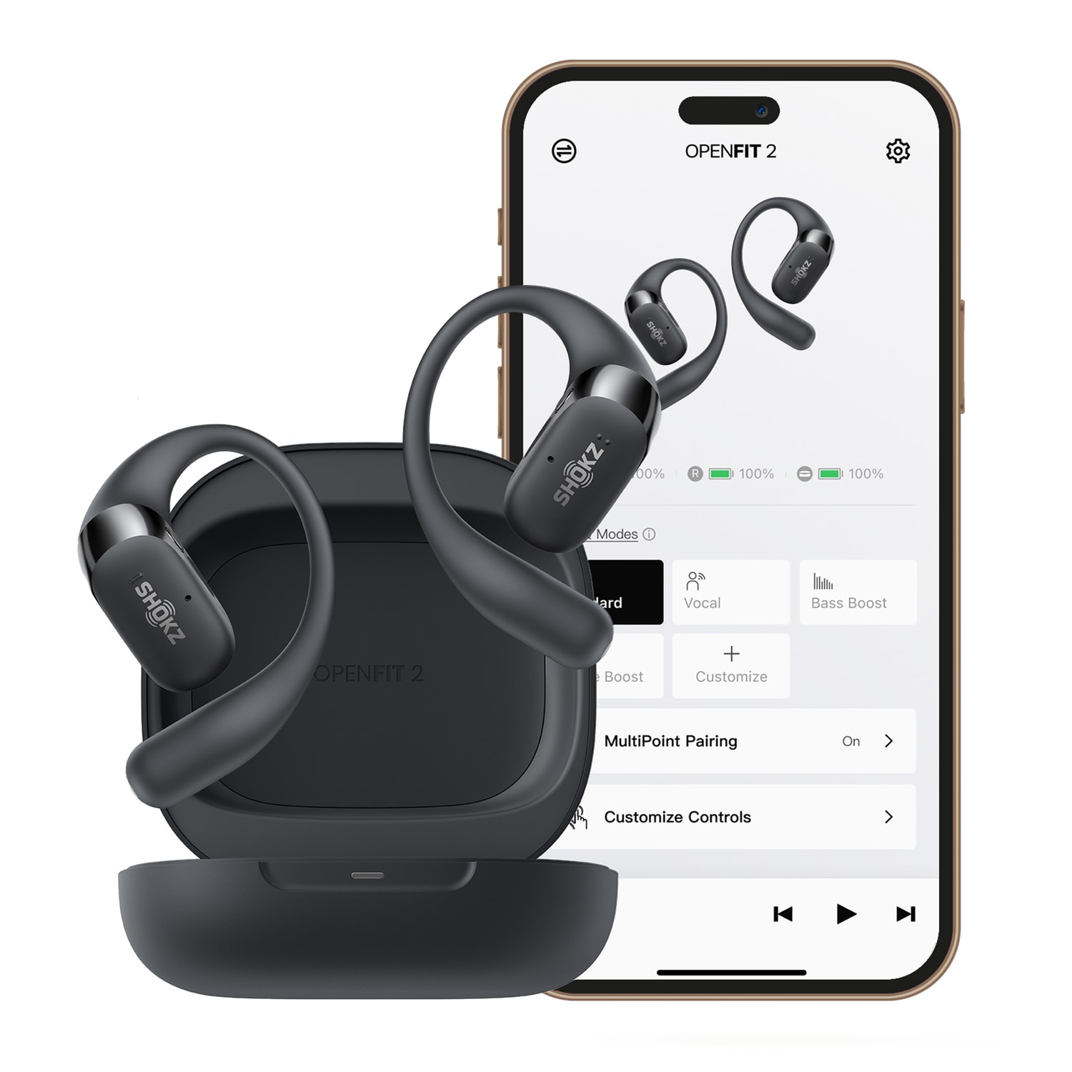 Shokz OpenFit 2 True Wireless Bluetooth Open-Ear Earbuds with Microphone & Wireless Charging Case, Black - Image 5