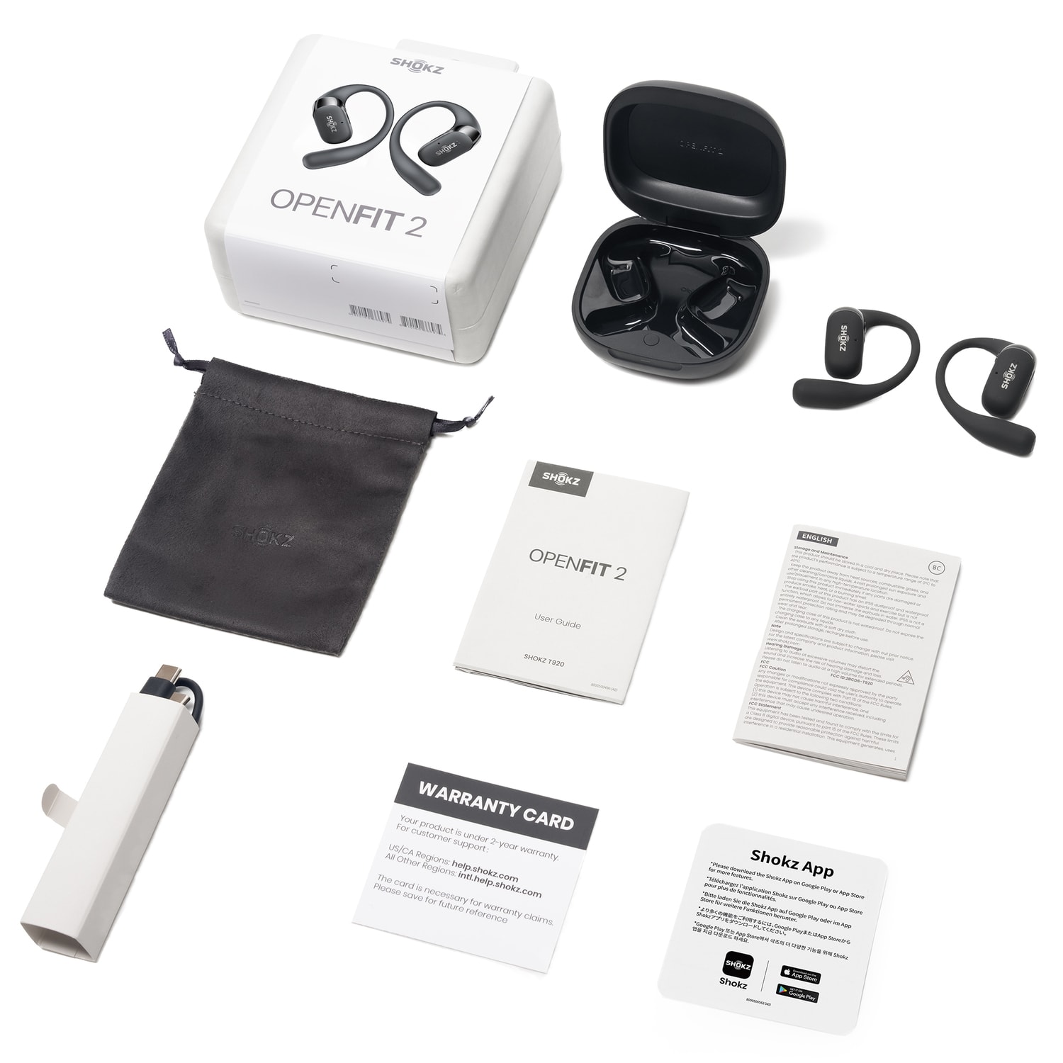 Shokz OpenFit 2 True Wireless Bluetooth Open-Ear Earbuds with Microphone & Wireless Charging Case, Black - Image 6