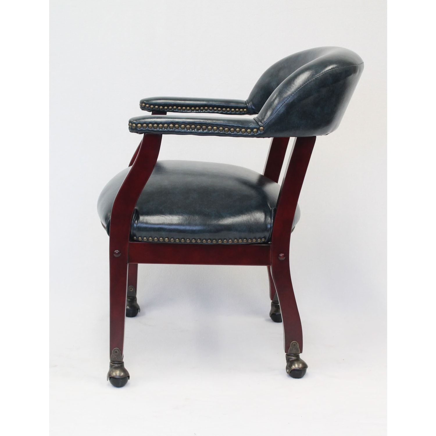 Boss Office Products Captains Guest Arm Chair With Casters BlueMahogany PopularChairscom Boss Office Products Captains Guest Arm Chair With Casters BlueMahogany PopularChairscom