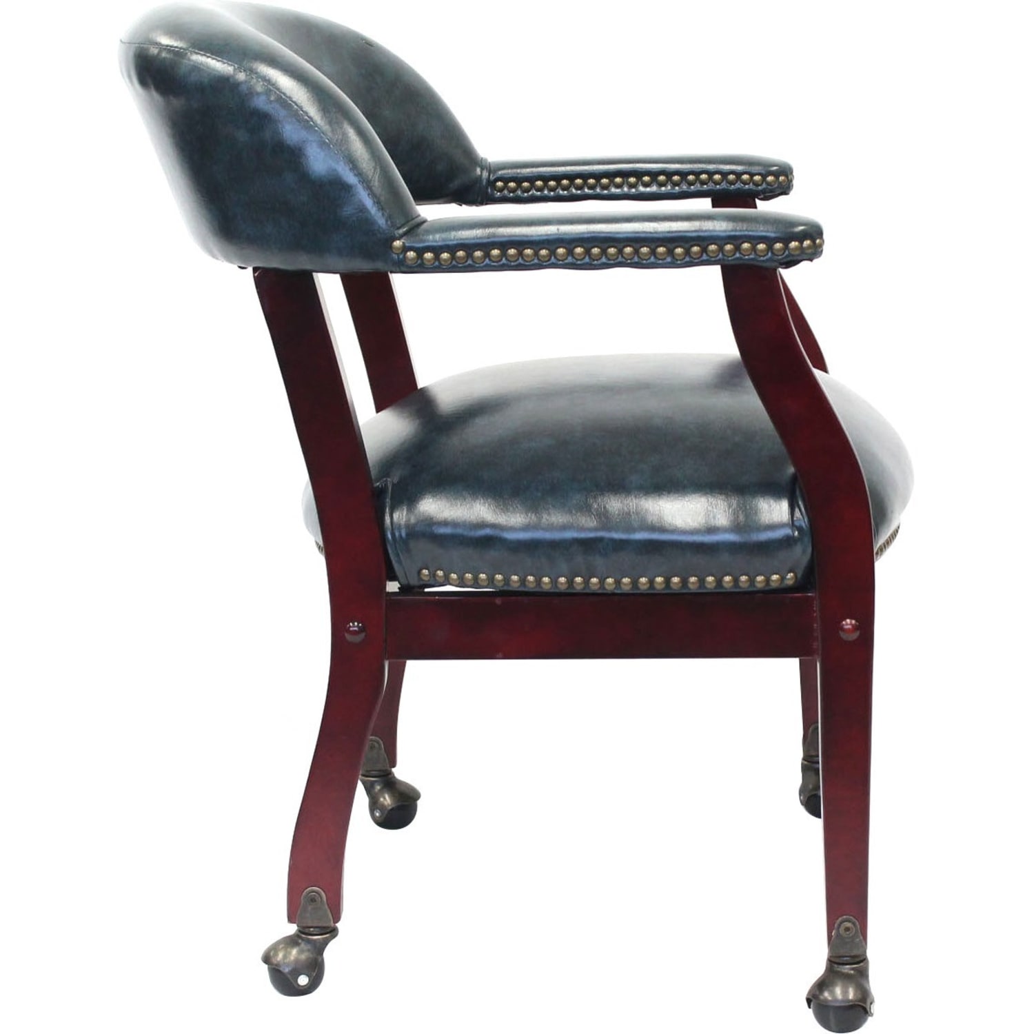 Boss Office Products Captains Guest Arm Chair With Casters BlueMahogany PopularChairscom Boss Office Products Captains Guest Arm Chair With Casters BlueMahogany PopularChairscom