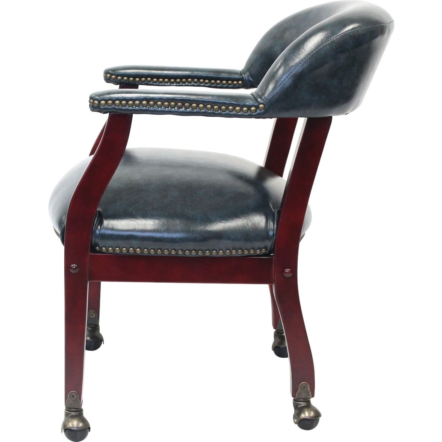 Boss Office Products Captains Guest Arm Chair With Casters BlueMahogany PopularChairscom Boss Office Products Captains Guest Arm Chair With Casters BlueMahogany PopularChairscom