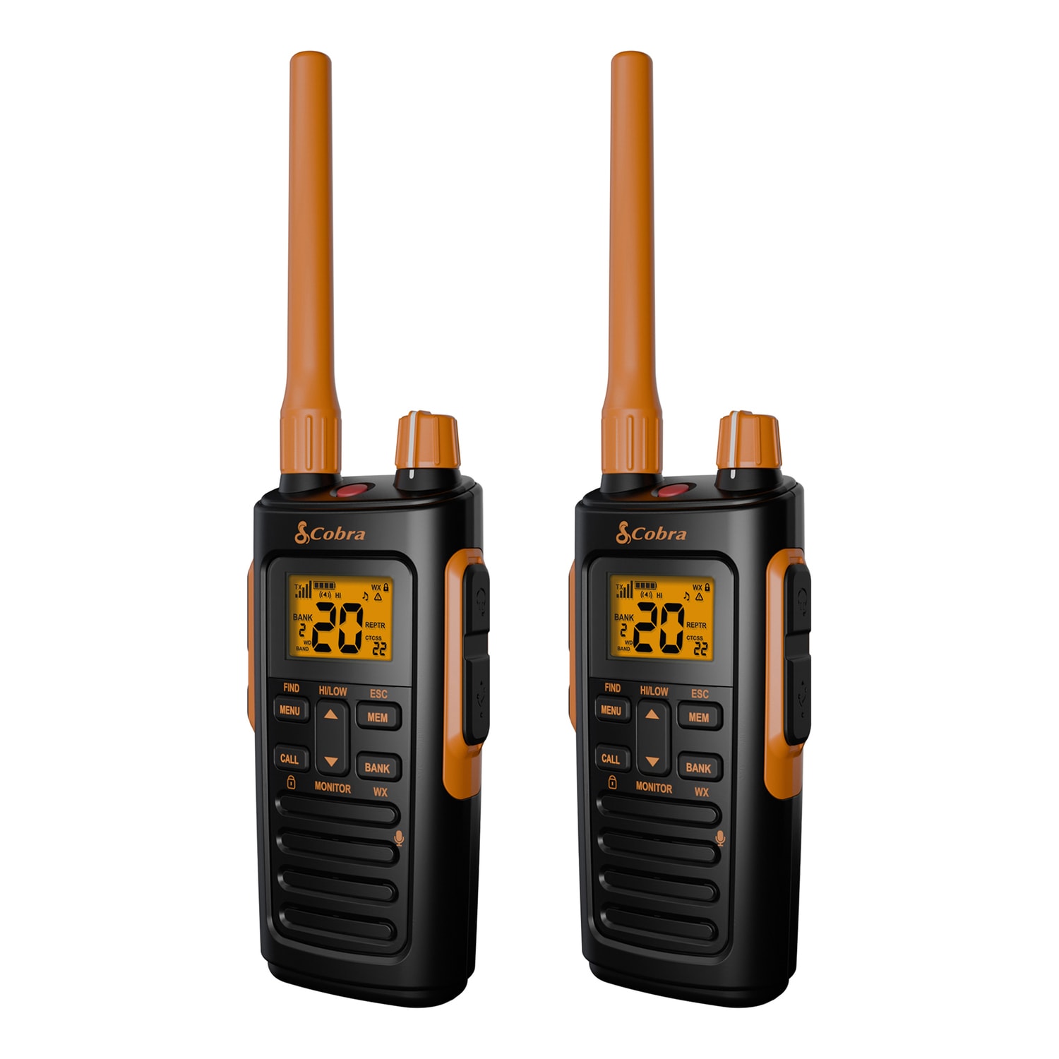 Cobra TrailBlazer 450 GMRS 2-Way Radio, Black/Orange, 2-Pack