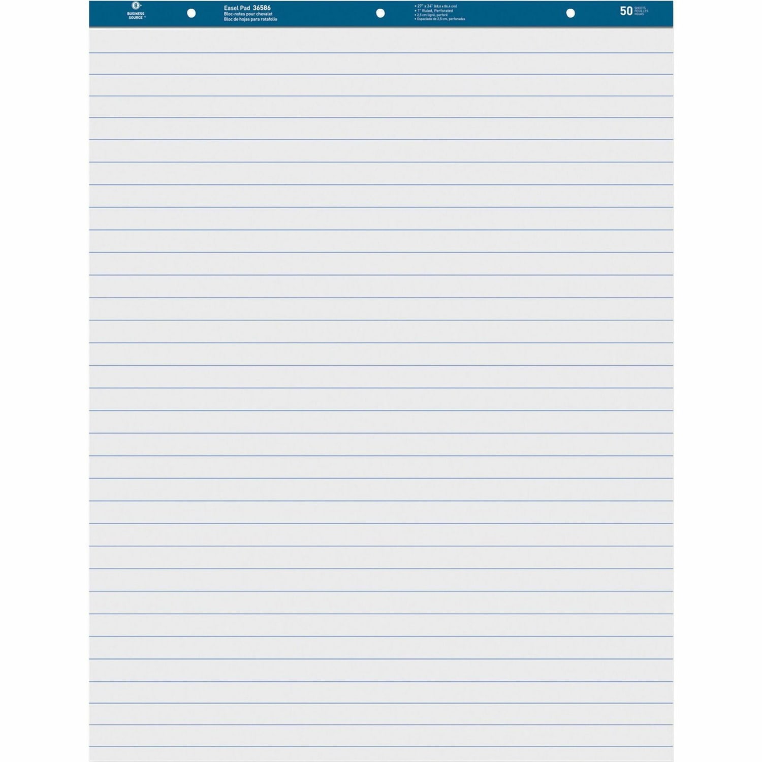Business Source Standard Ruled Easel Pad - 50 Sheets - 15 lb Basis Weight - 27in x 34in Sheet Size - White Paper - Perforated - 2 / Carton