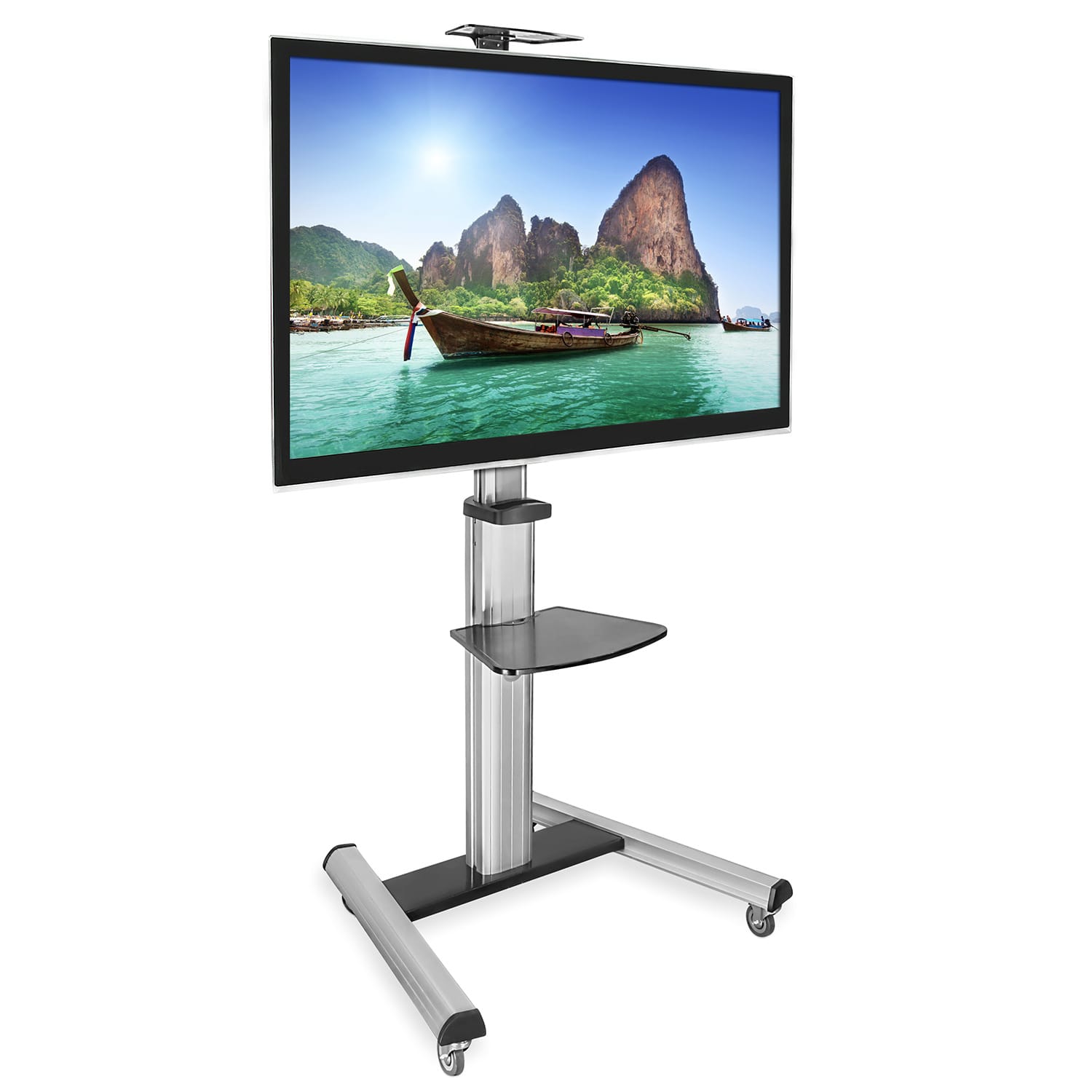Mount-It! Height-Adjustable Rolling TV Cart For 32in - 70in TVs, Black - Image 3