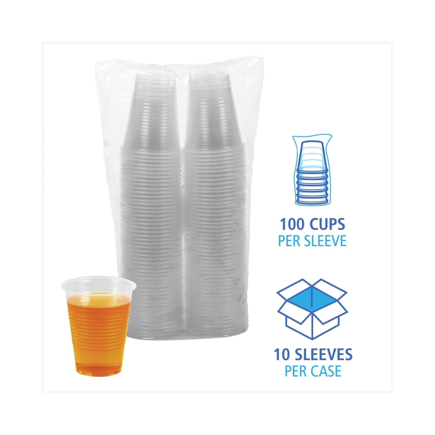 Boardwalk Plastic Cold Cups, 10 Oz, Clear, Sleeve Of 100 Cups, Carton Of 10 Sleeves - Image 5