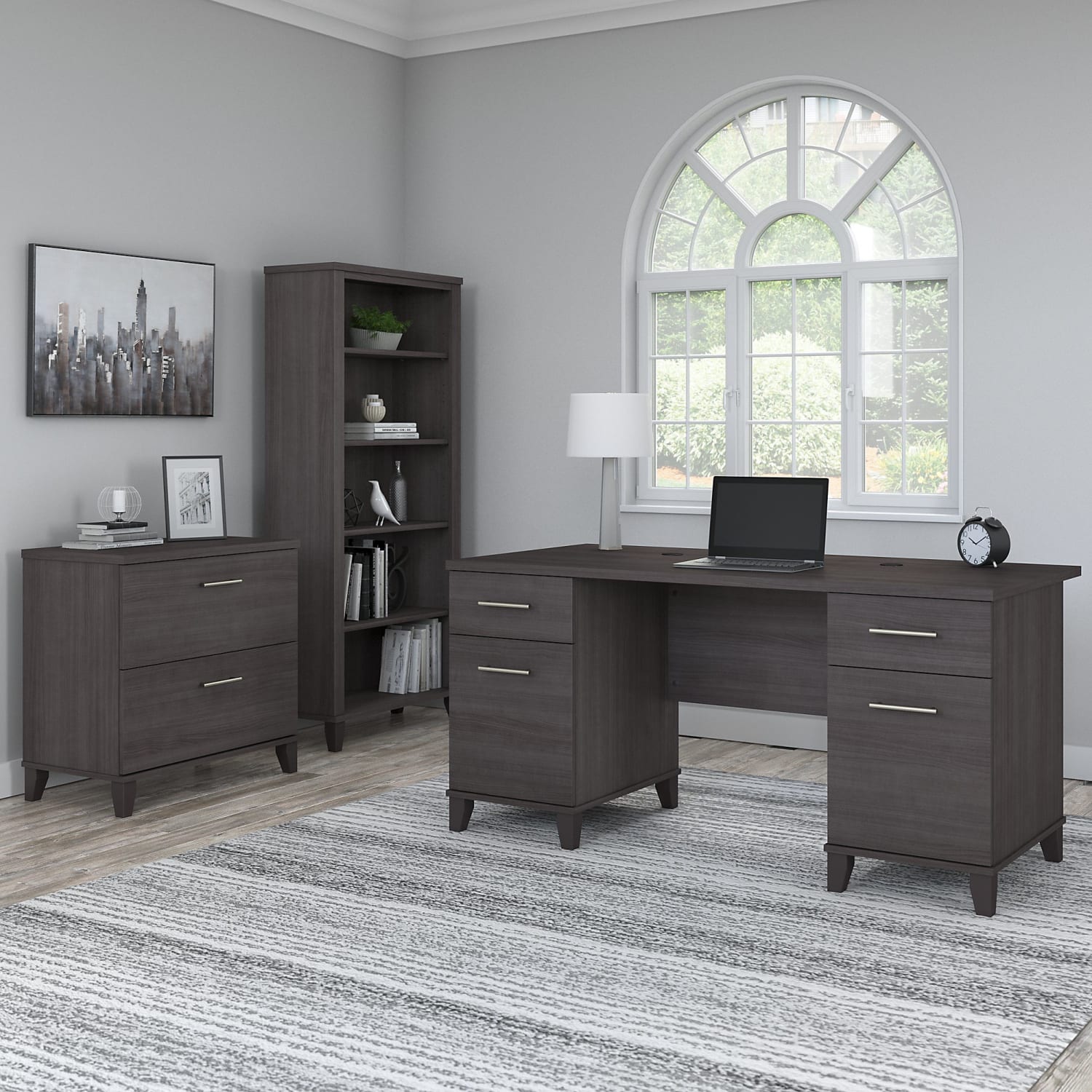 Bush Business Furniture Somerset 60inW Office Computer Desk With Lateral File Cabinet And 5-Shelf Bookcase, Storm Gray, Standard Delivery - Image 3