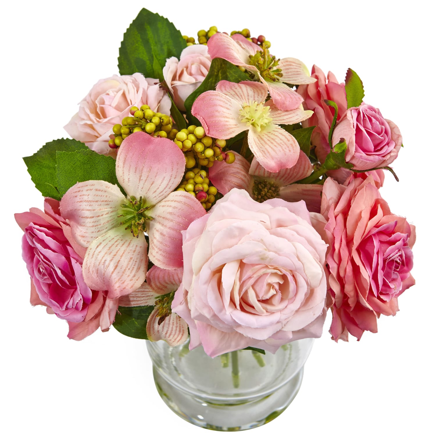 Nearly Natural Rose And Berry 10inH Plastic Floral Arrangement With Vase, 10inH x 9inW x 9inD, Pink - Image 3