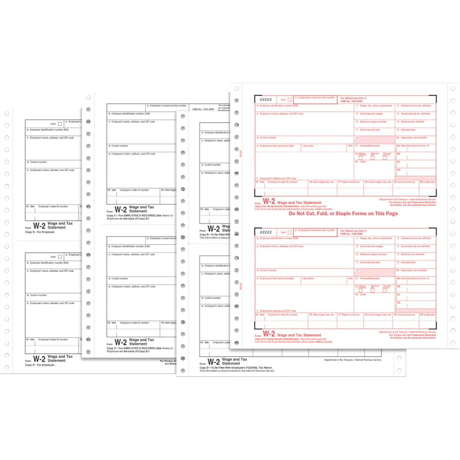 TOPS Carbonless Standard W-2 Tax Forms, 5 1/2in x 8 1/2in, 4-Part, White, Pack Of 24 - Image 3