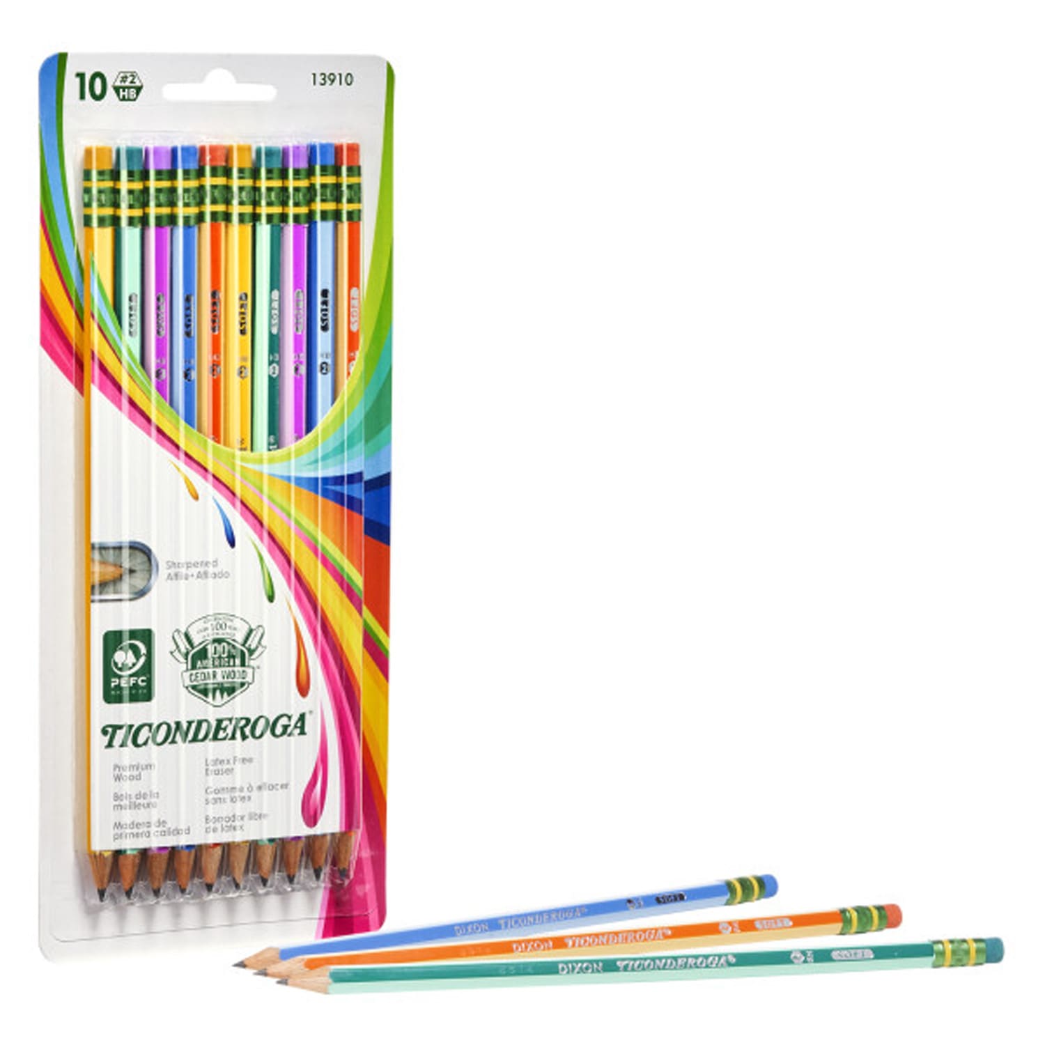 Ticonderoga Presharpened Pencils, #2 Soft, Neon Stripes, 10 Pencils Per Pack, Set Of 6 Packs - Image 3