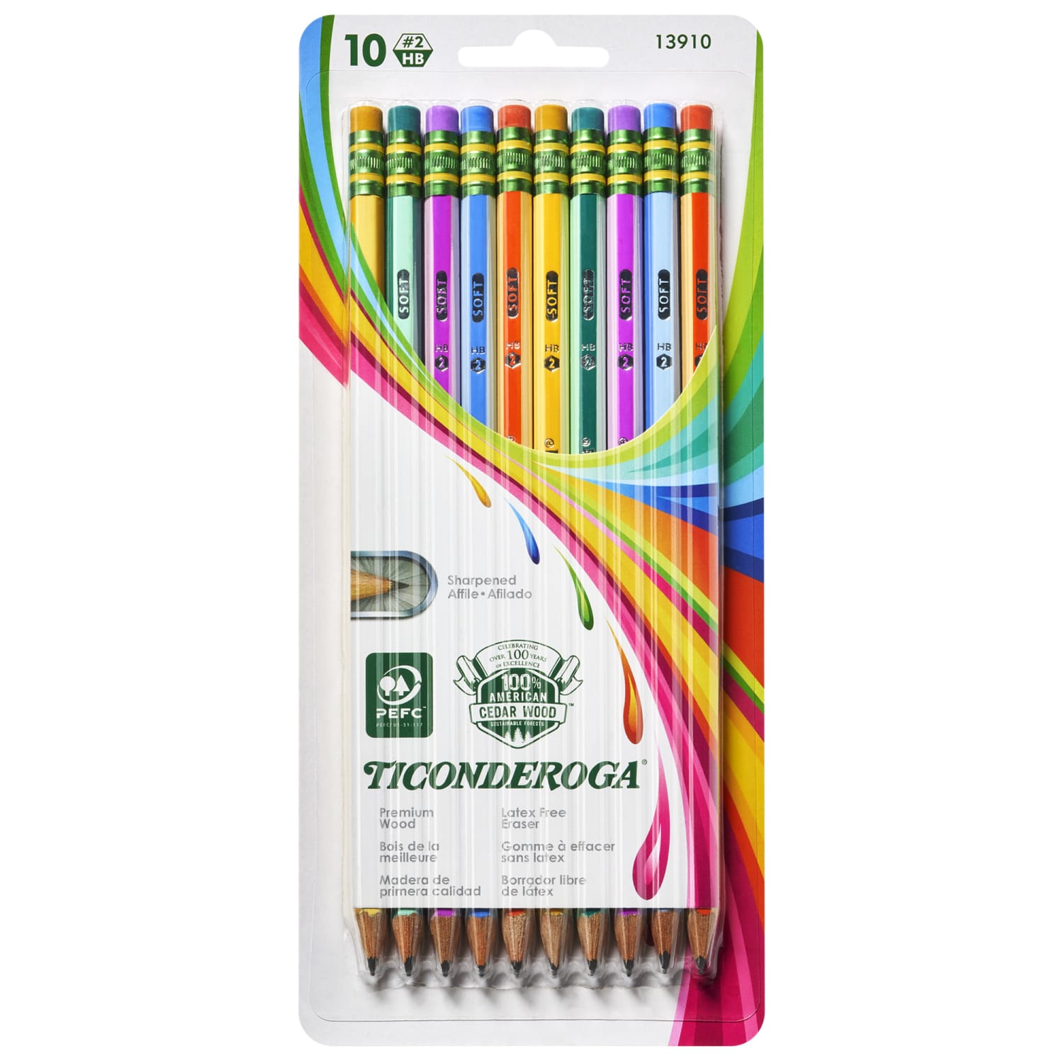 Ticonderoga Presharpened Pencils, #2 Soft, Neon Stripes, 10 Pencils Per Pack, Set Of 6 Packs - Image 4