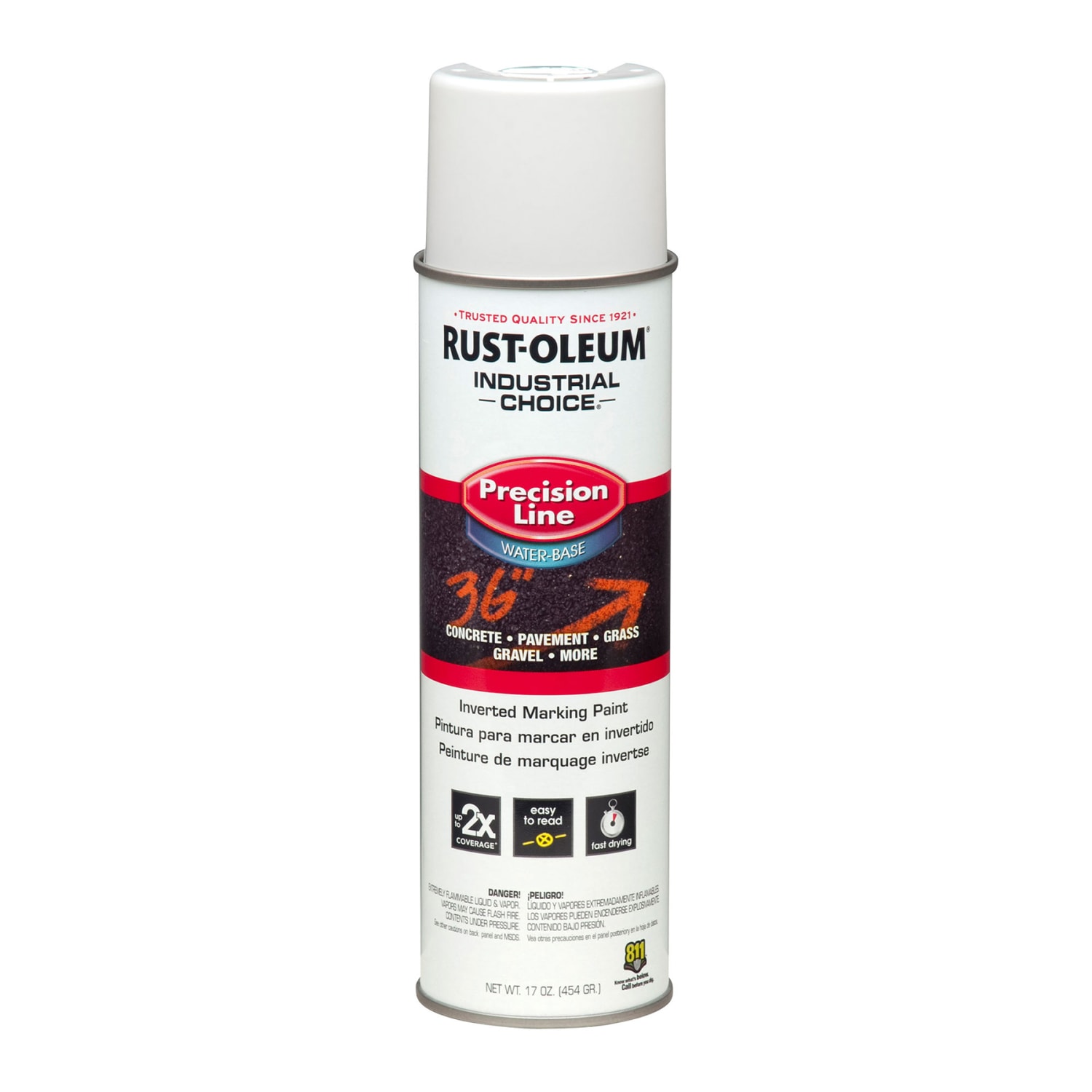 Rust-Oleum Industrial Choice M1800 System Water-Based Precision Line Inverted Marking Paint, 17 Oz, White, Pack Of 12 Cans