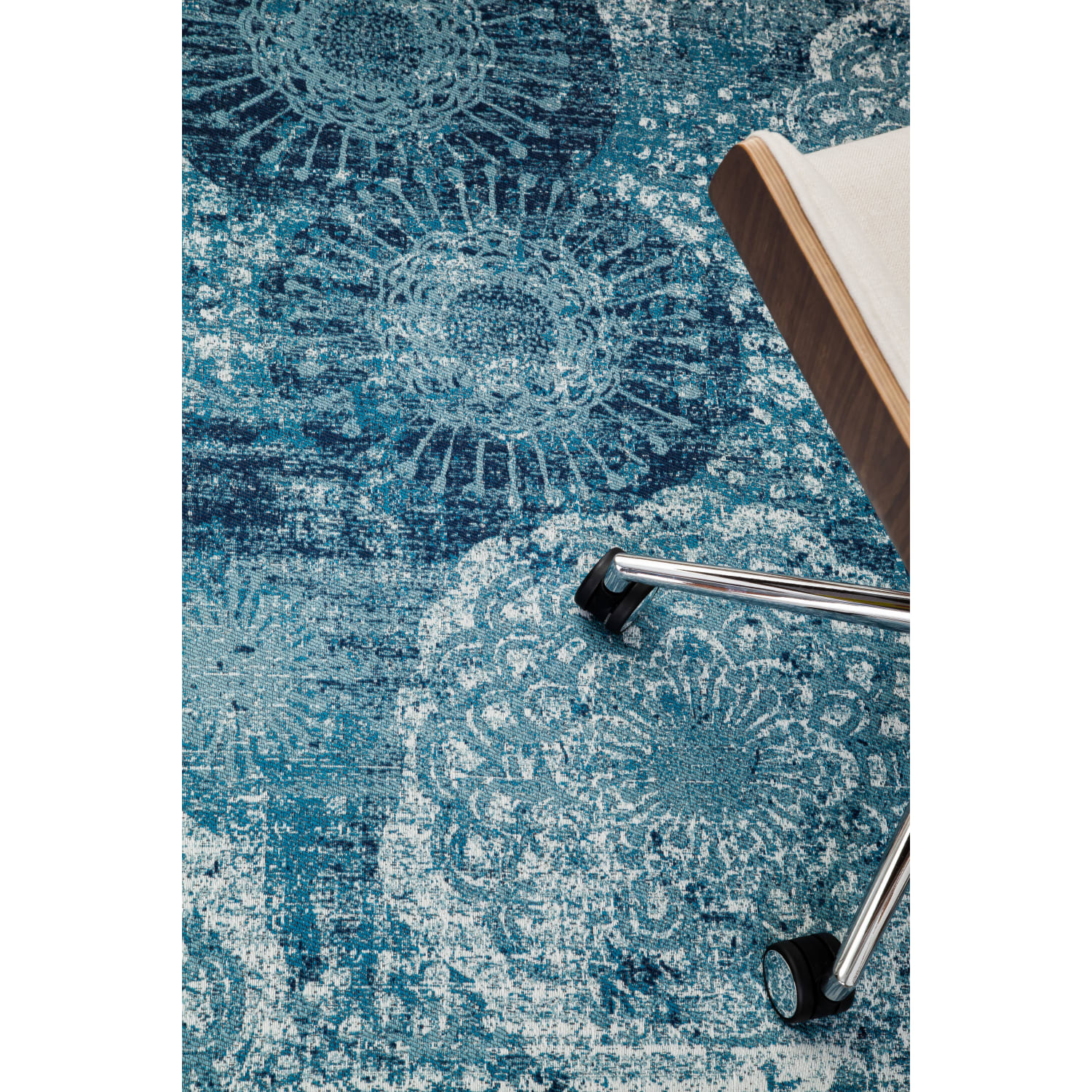 Anji Mountain Maldives Rug'd Chair Mat, 1/4inH x 40inW x 54inD, Blue/Ivory - Image 4