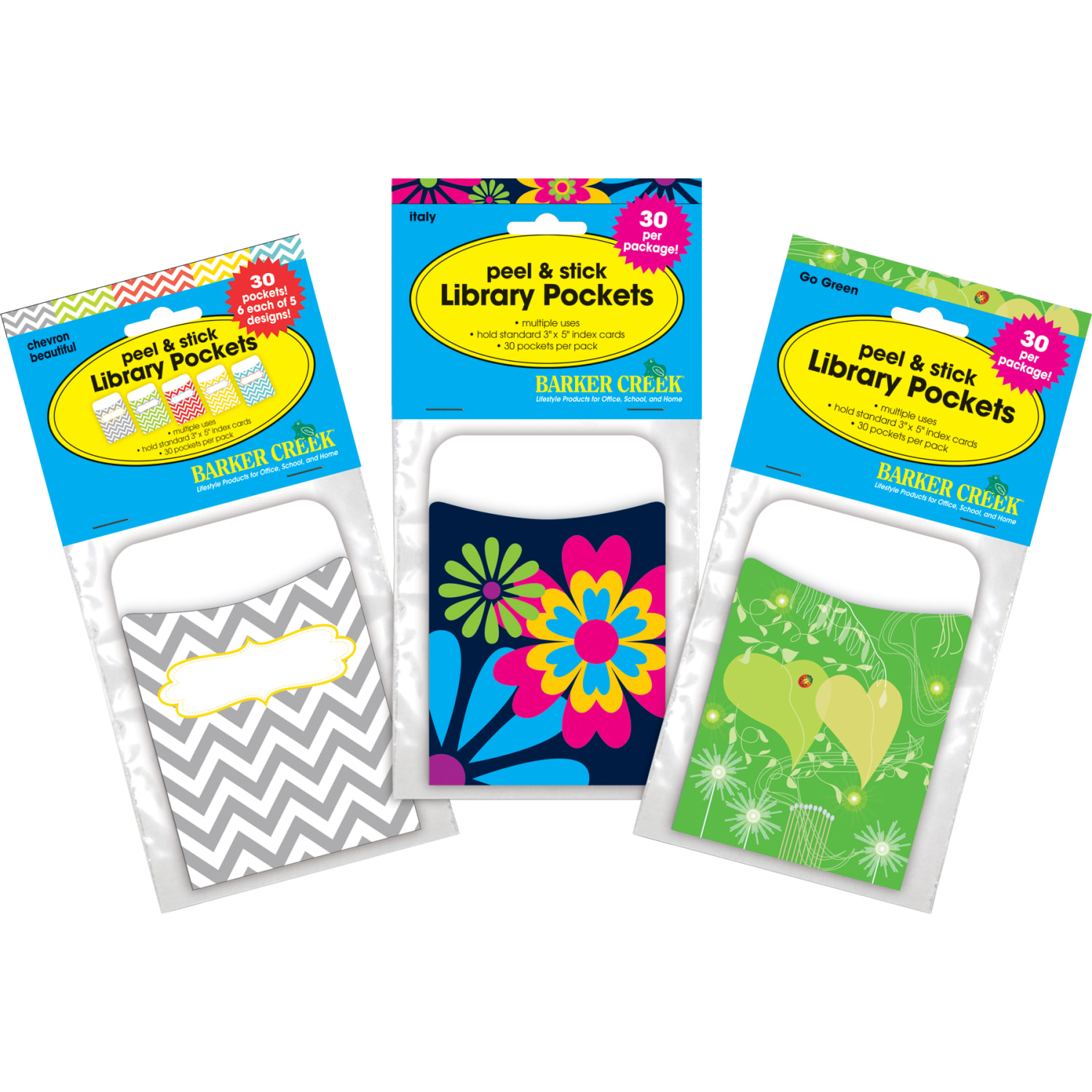 Barker Creek Peel & Stick Library Pockets, 3-1/2in x 5-1/8in, Chevron & Flora, Set Of 90 Pockets - Image 6