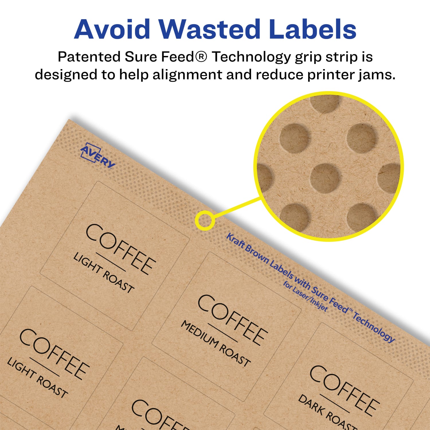 Avery Kraft Permanent Labels With Sure Feed, 94106-KMP50, Square, 1-1/2in x 1-1/2in, Brown, Pack Of 1,000 - Image 5