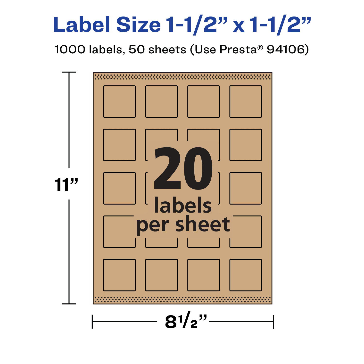 Avery Kraft Permanent Labels With Sure Feed, 94106-KMP50, Square, 1-1/2in x 1-1/2in, Brown, Pack Of 1,000 - Image 6