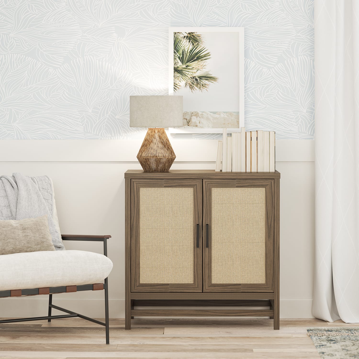 Ameriwood Home Lennon 2-Door Storage Cabinet, Medium Brown/Faux Rattan - Image 6
