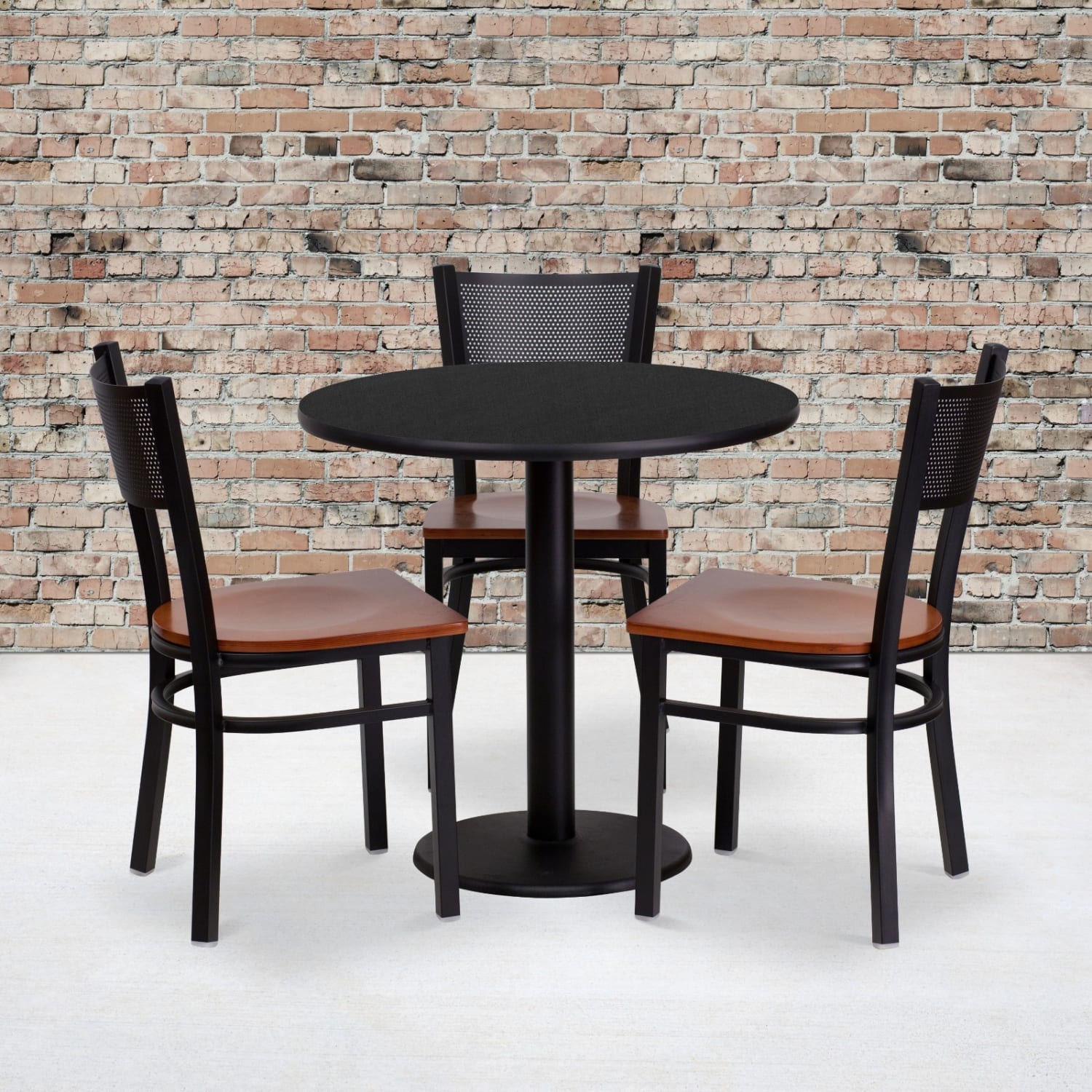 Flash Furniture Round Laminate Table Set With 3 Grid-Back Metal Chairs, 30inH x 30inW x 30inD, Black - Image 3