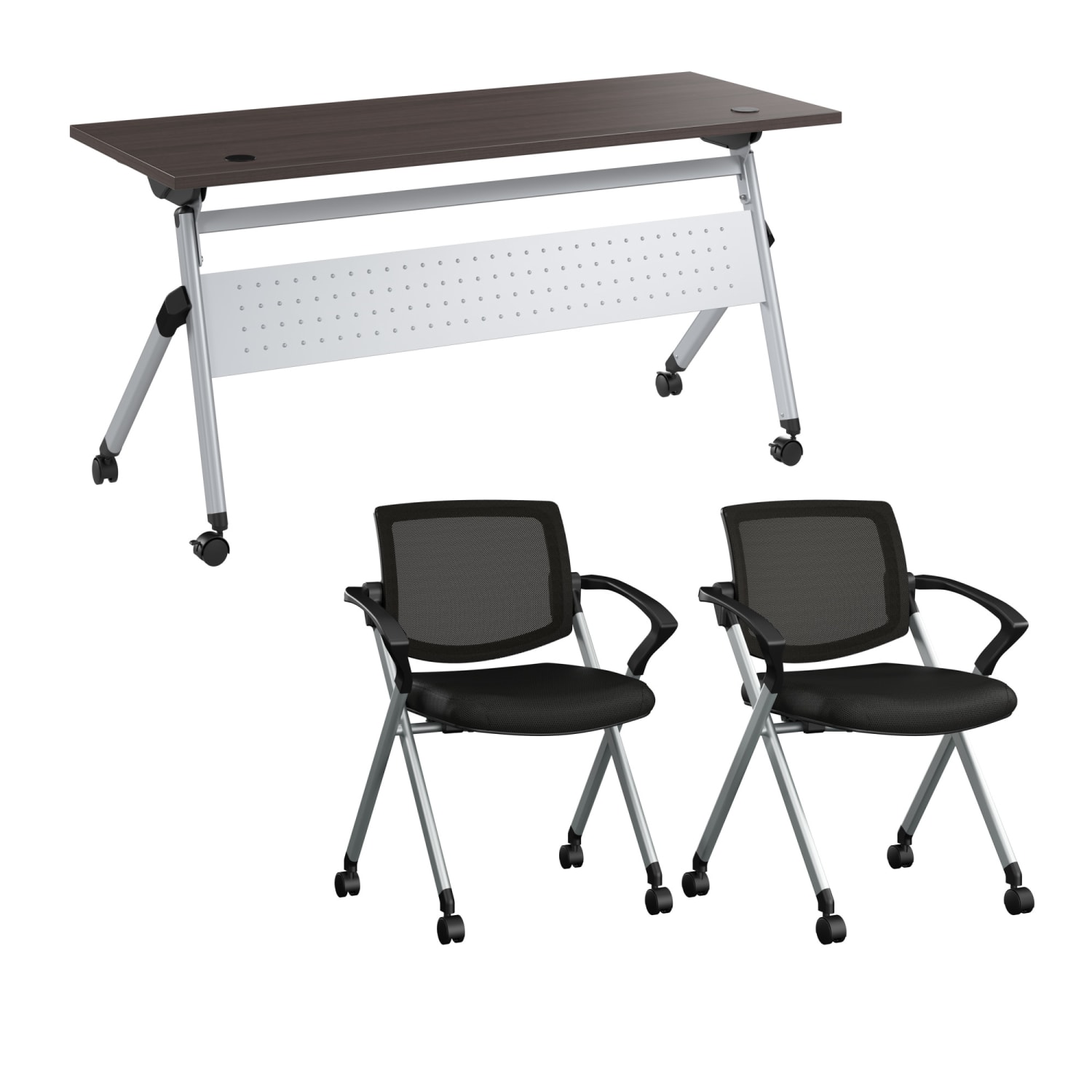 Bush Business Furniture Envision 60inW Folding Training Table and 2 Folding Chairs with Arms, Storm Gray/Cool Gray Metallic, Standard Delivery - Image 3