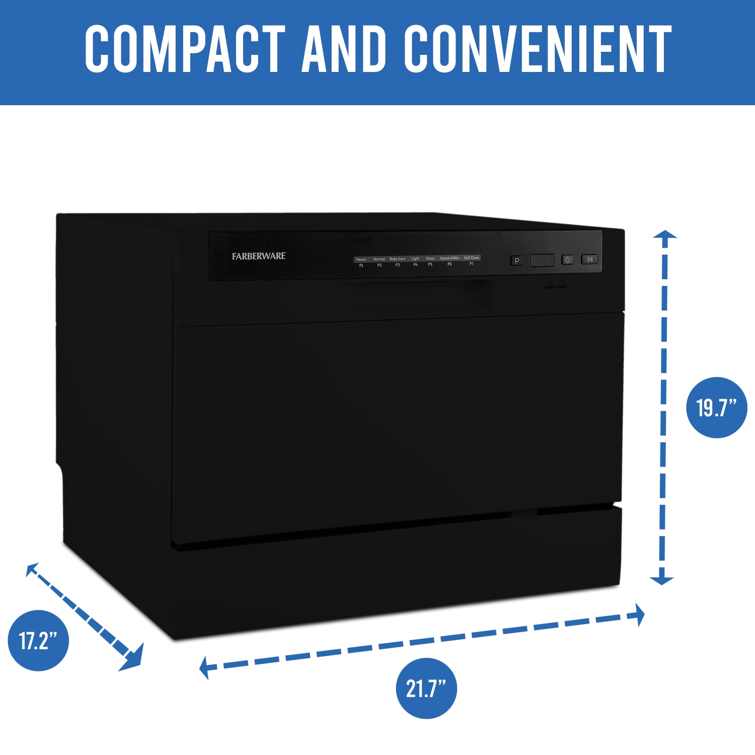 Farberware Professional FCD06 Counter-Top Dishwasher, 17-1/4inH x 21-13/16inW x 21-3/4inD, Black - Image 4