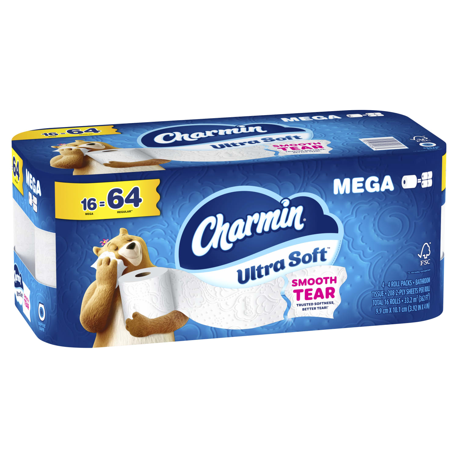 Charmin Ultra Soft 2-Ply Toilet Paper Mega Rolls, 208 Sheets Per Roll/69ft, Pack Of 16 Rolls - Image 4