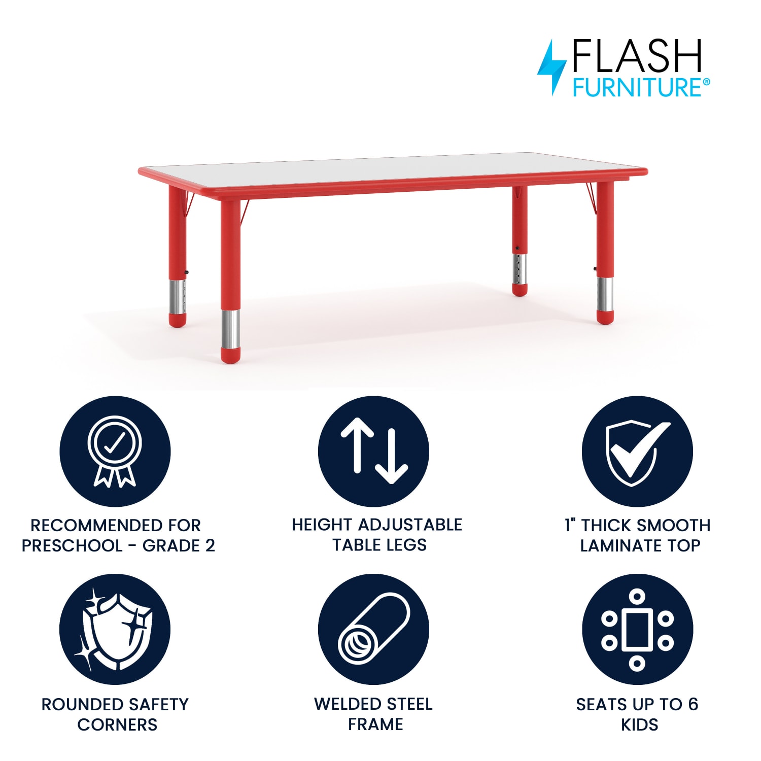 Flash Furniture Height-Adjustable Activity Table, 23-1/2inH x 23-5/8inW x 47-1/4inD, Gray/Red - Image 3