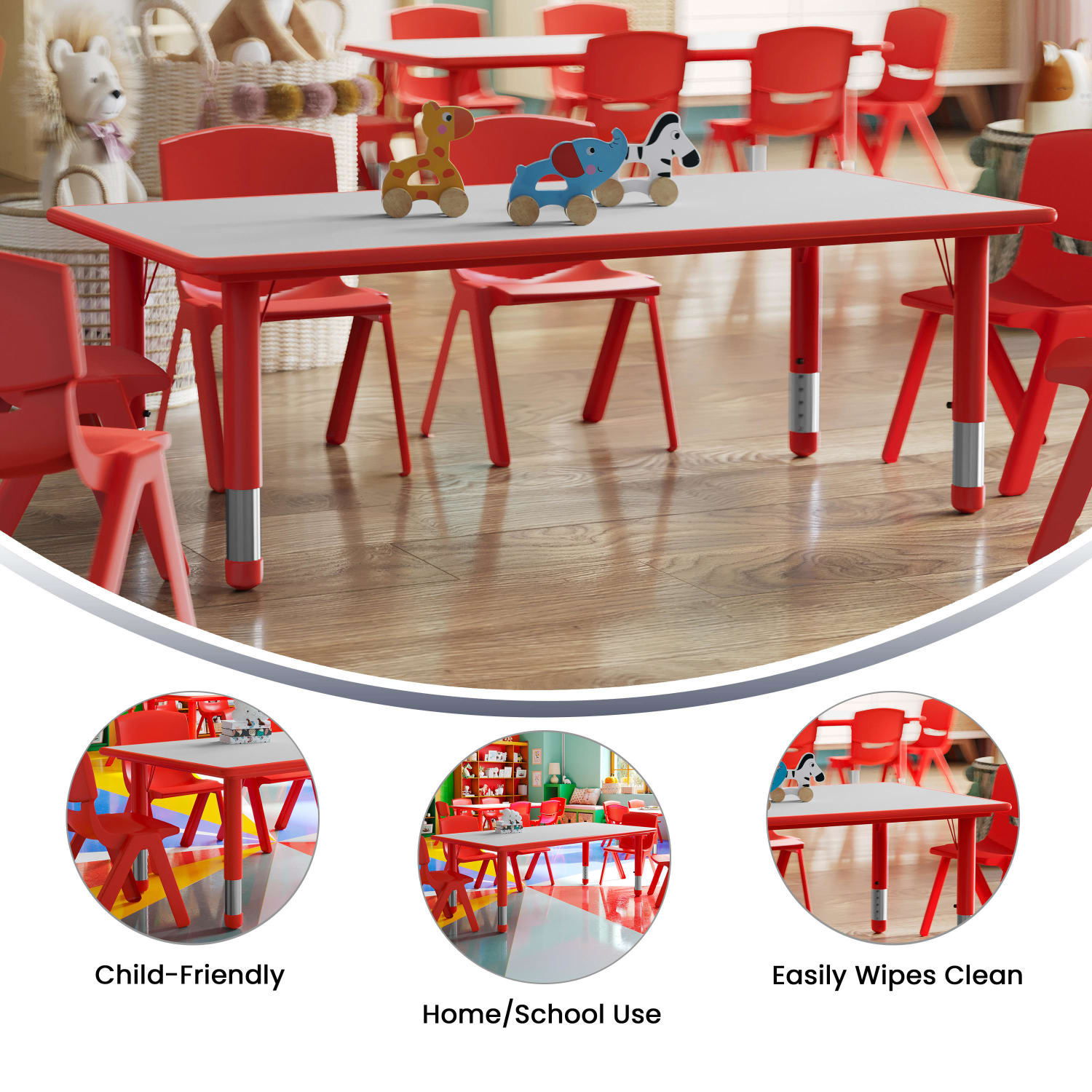 Flash Furniture Height-Adjustable Activity Table, 23-1/2inH x 23-5/8inW x 47-1/4inD, Gray/Red - Image 5