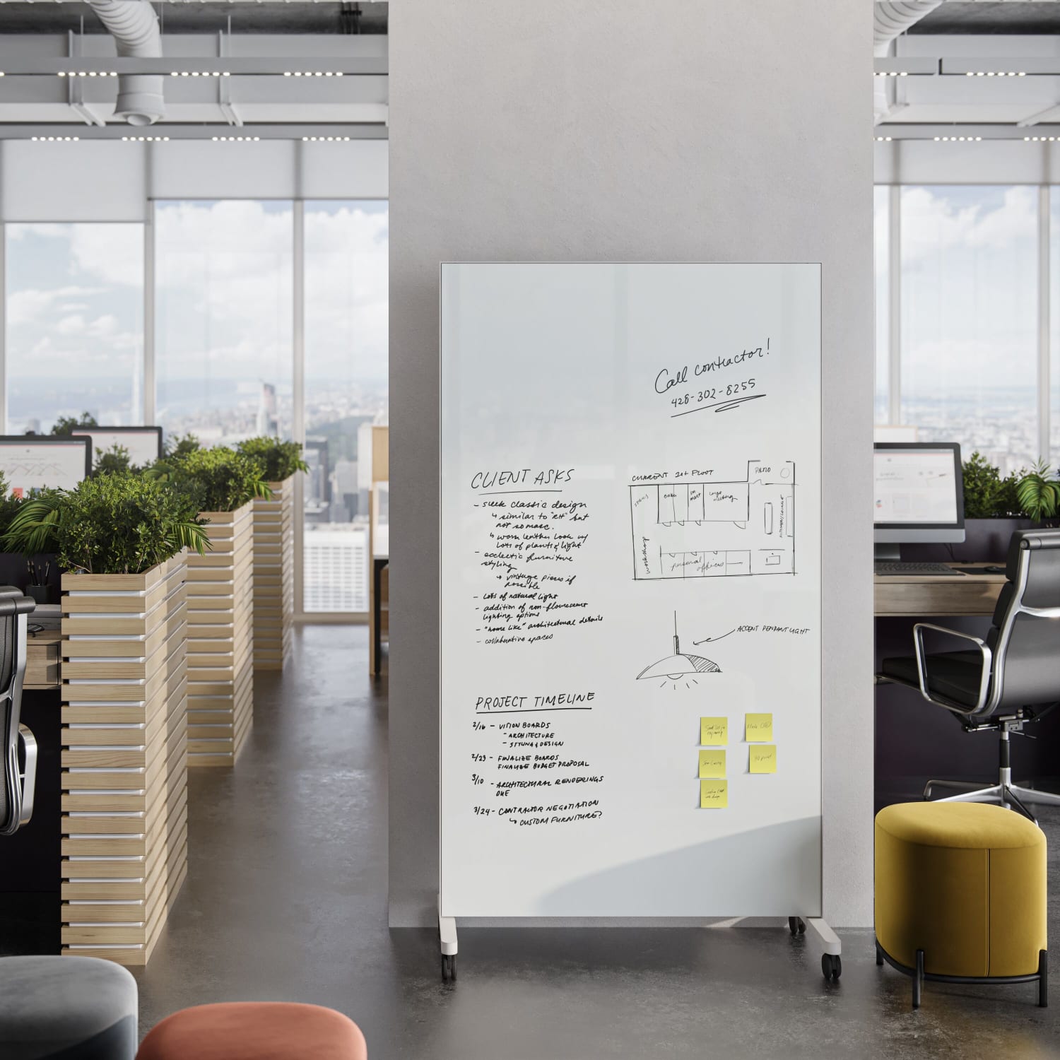 U Brands Double Sided Magnetic Glass Dry-Erase Mobile Floor Easel, 72in X 42, Actual Size 72in X 40in (4777U00-01) - Image 4