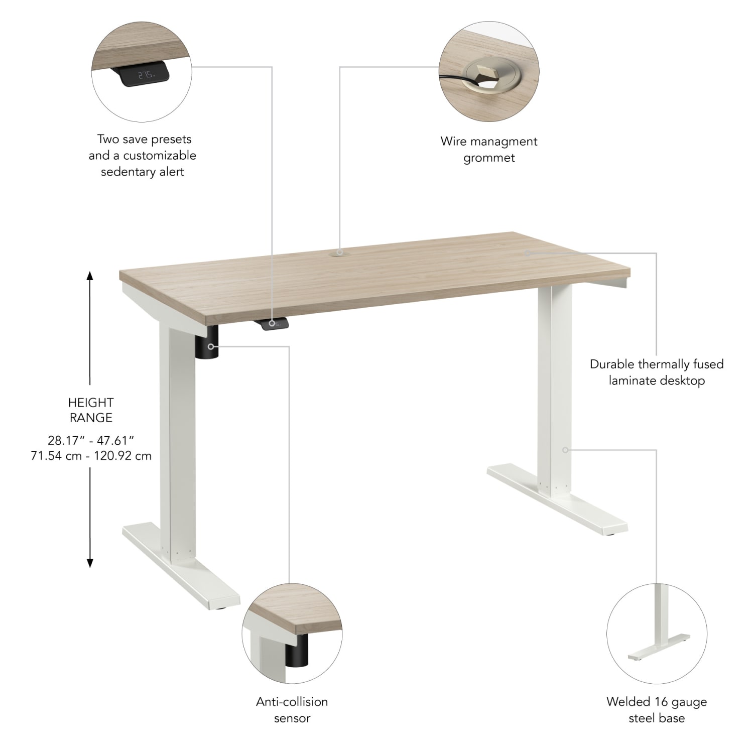 Bush Business Furniture Move 40 Series 48inW x 24inD Electric Height Adjustable Standing Desk, Natural Elm/White Powder Coat, Standard Delivery - Image 4