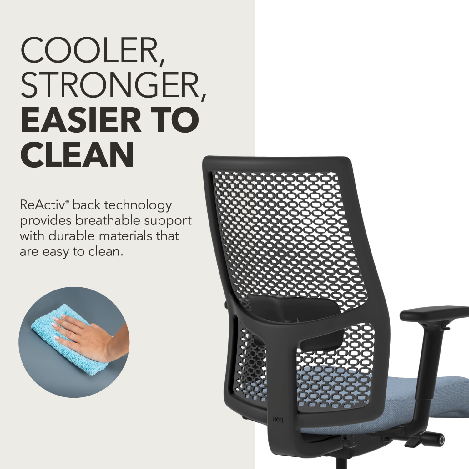 HON Ignition 2.0 ReActiv Ergonomic Fabric Mid-Back Task Chair, Carolina/Black - Image 6