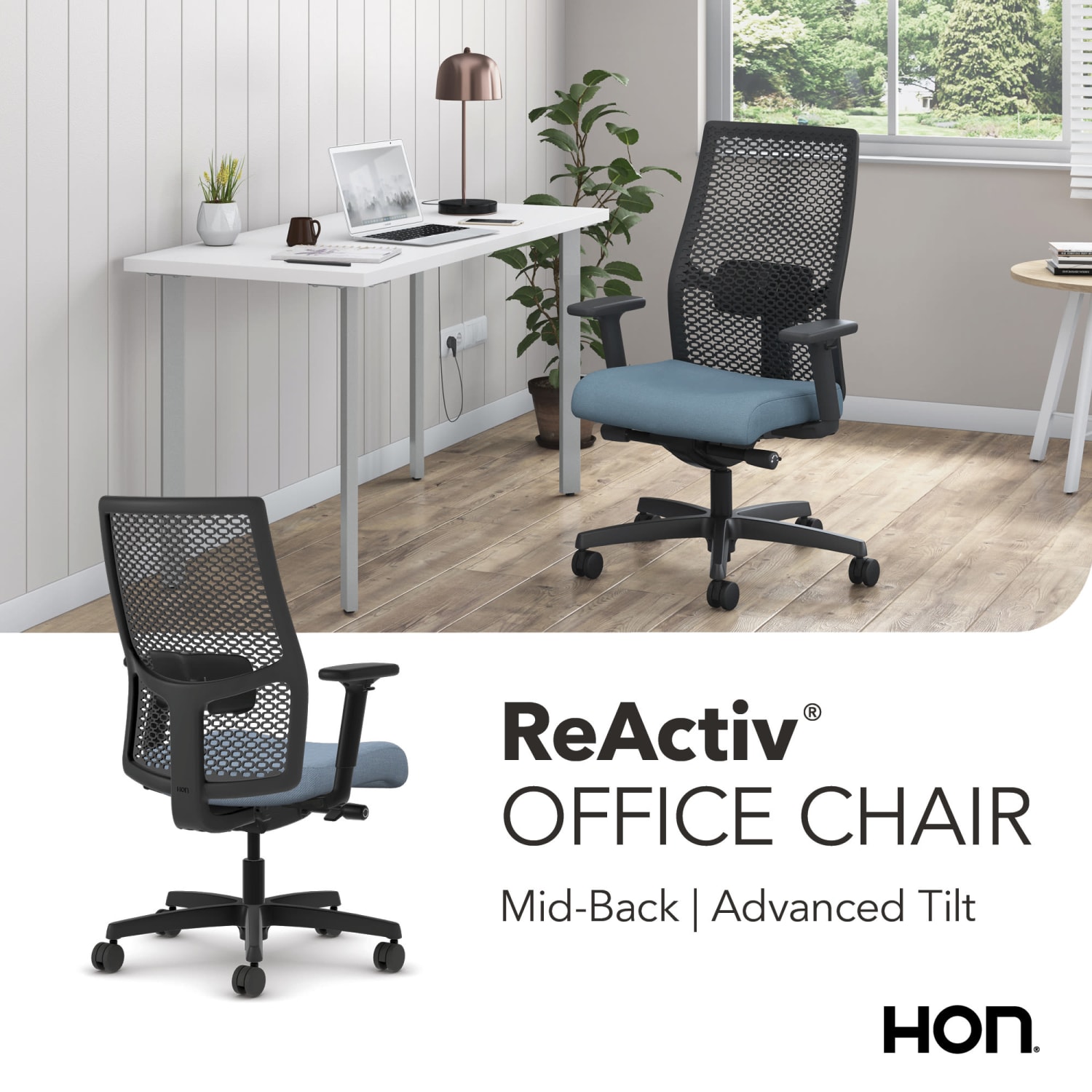HON Ignition 2.0 ReActiv Ergonomic Fabric Mid-Back Task Chair, Carolina/Black - Image 7